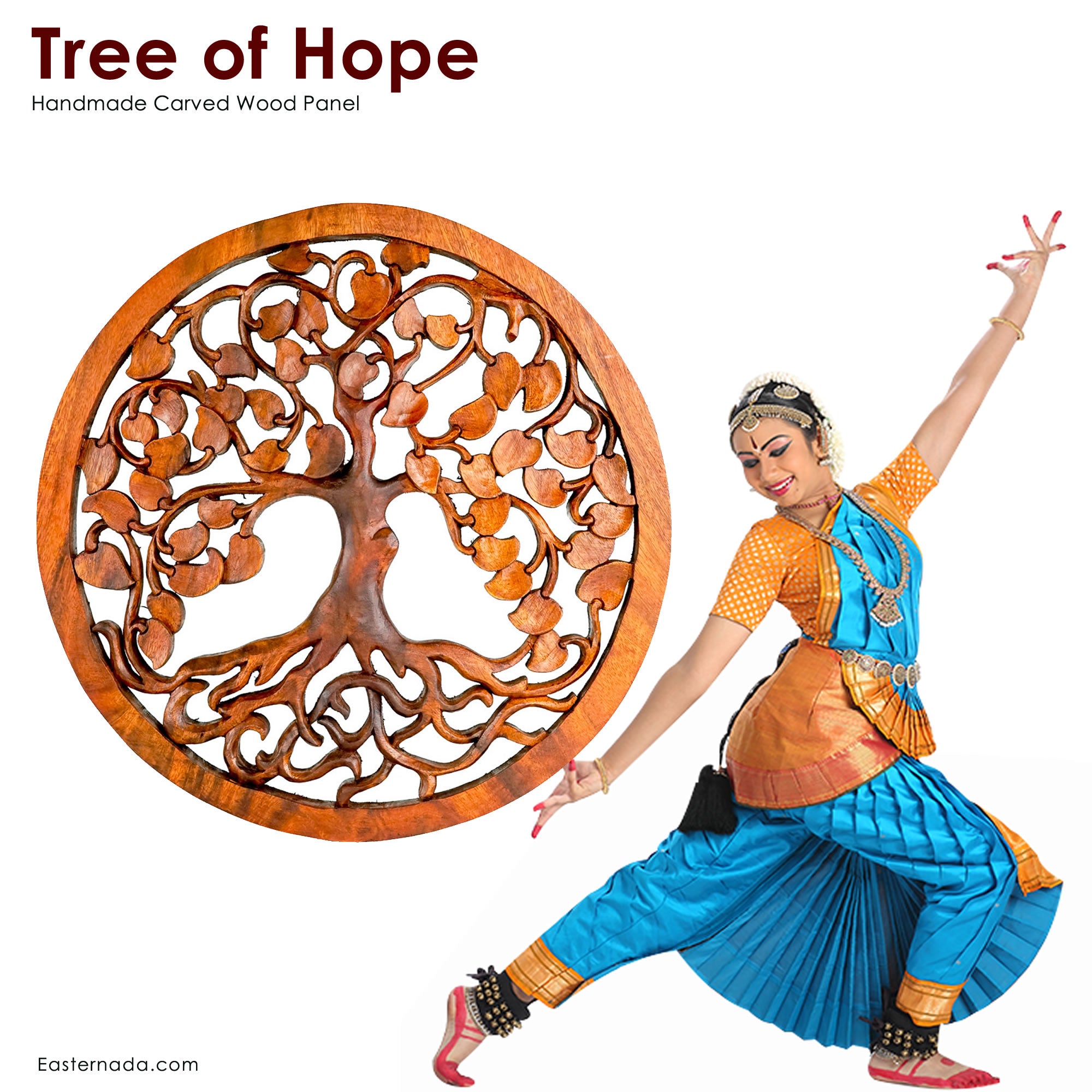 Hand Carved Wooden Decorative Panel Art Tree of Hope