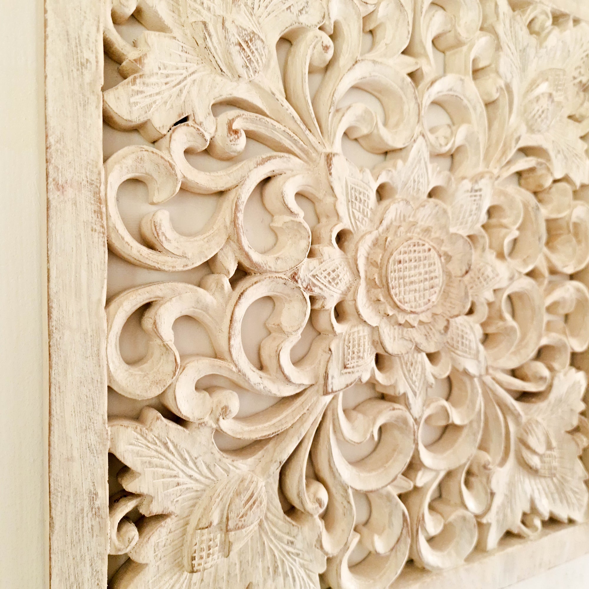 Bohemian Decorative Wall Art Sculpture Room Decore Headboard Mandala Distressed White Shabby Chic | Easternada