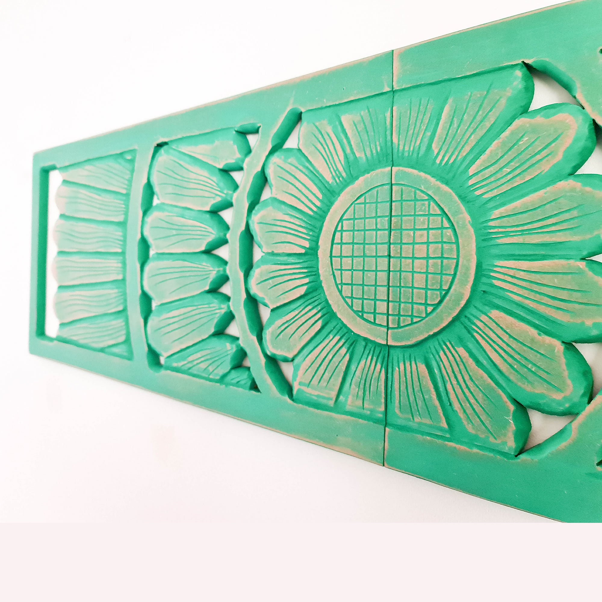 Hand Carved Wooden Wall Art - Long Headboard Decorative Mandala Panel