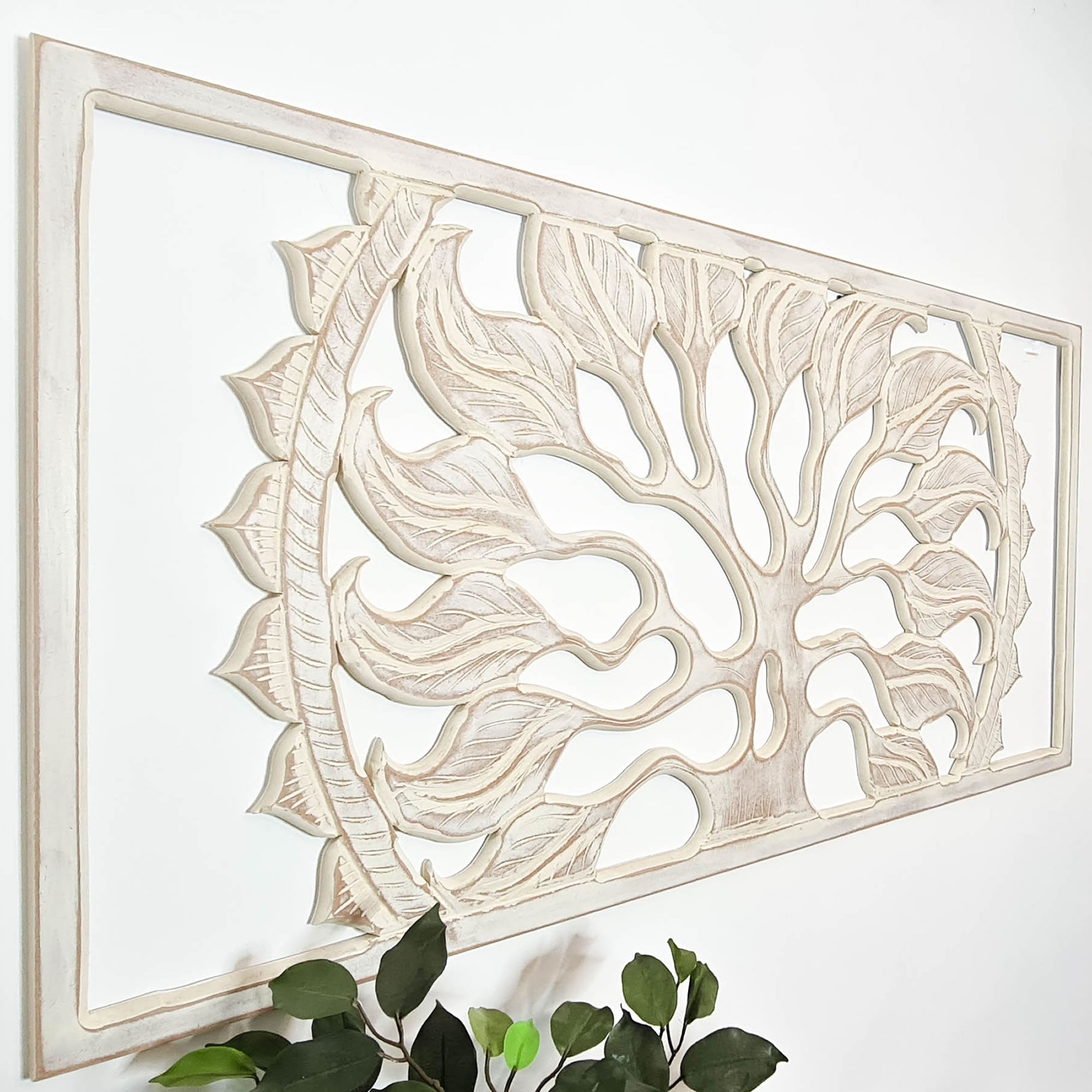 Carved Painted Wooden Wall Art - Headboard Decorative Tree of Destiny