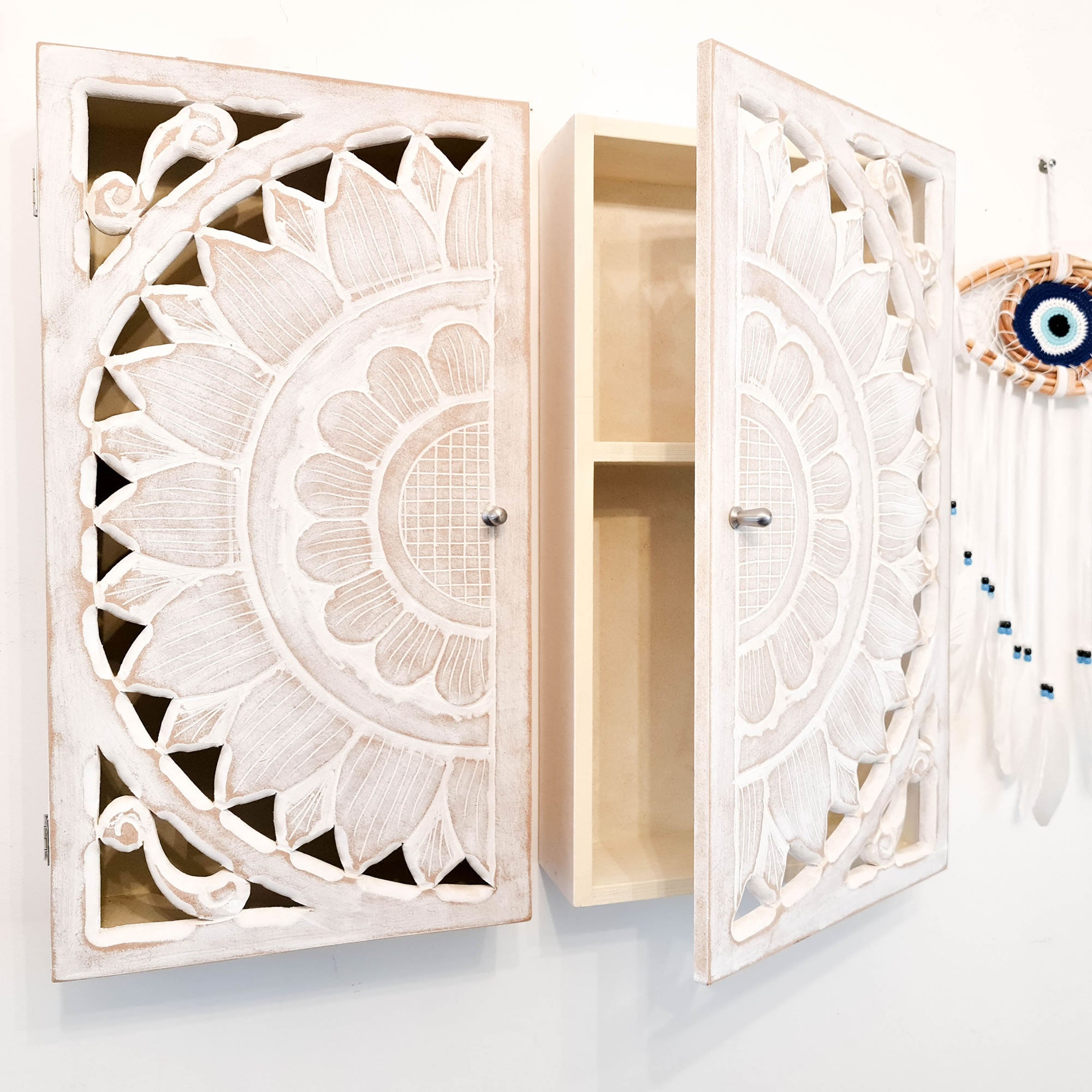 Hand Carved Wooden Wall Storage Cupboard Cabinet - Designer Furniture  Bathroom, Makeup Office