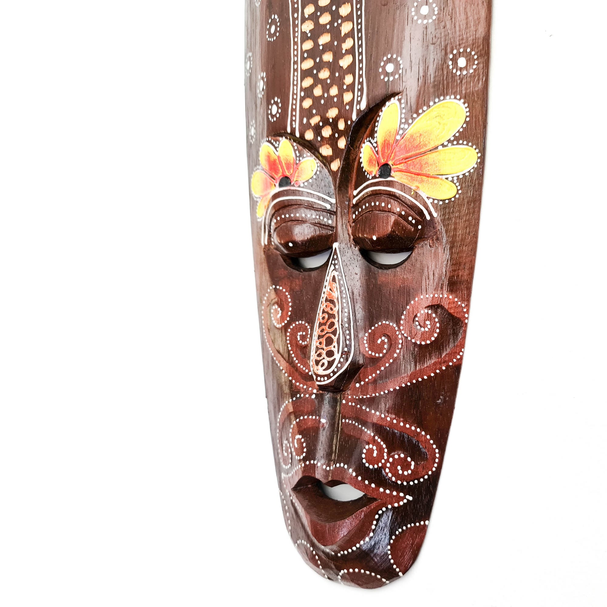 Hawaiian Tiki Mask Wall Hanging - Hand Carved painted wooden Tropical Aboriginal decoration