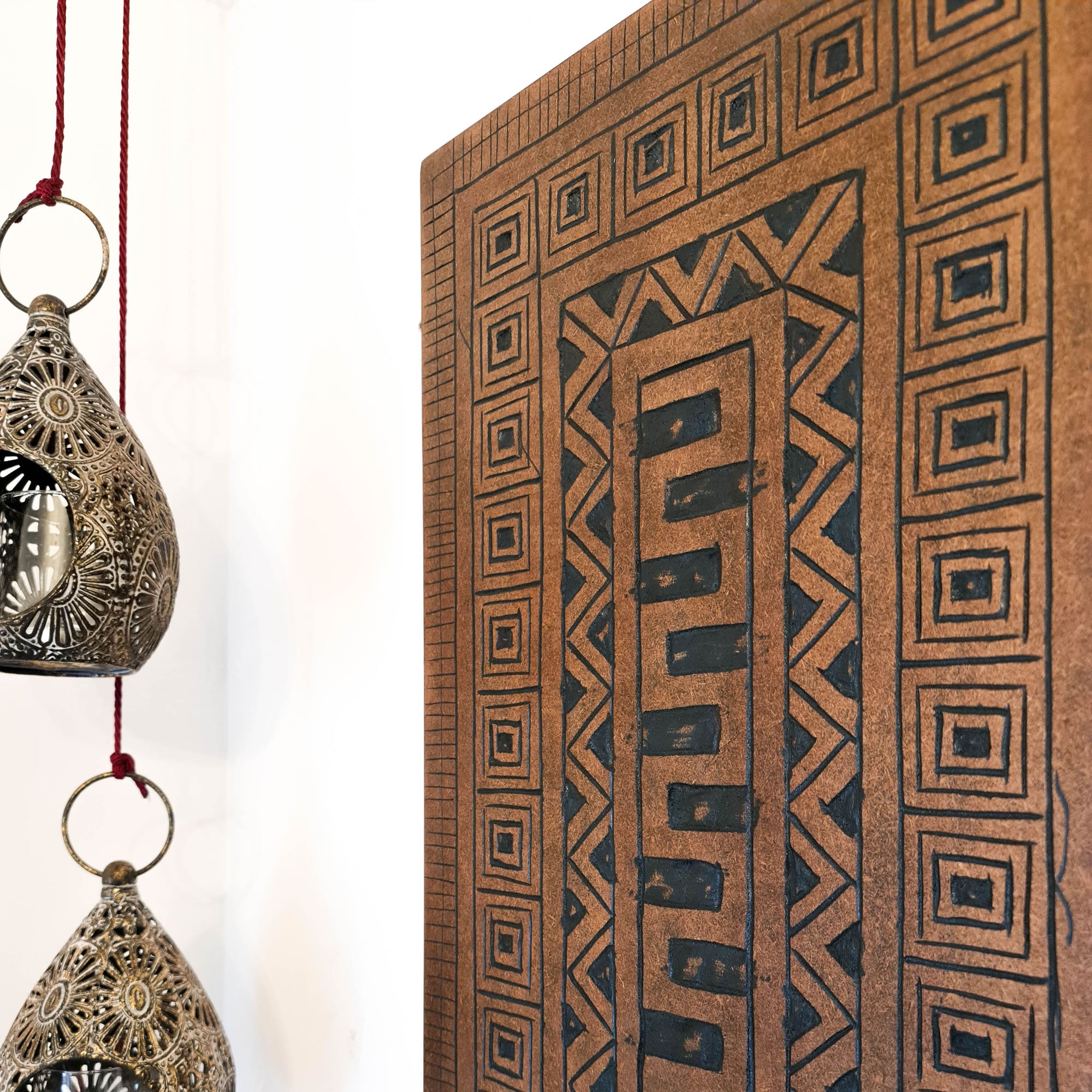 Carved Wooden Wall Art - Decorative Aztec Mexican Geometric Art