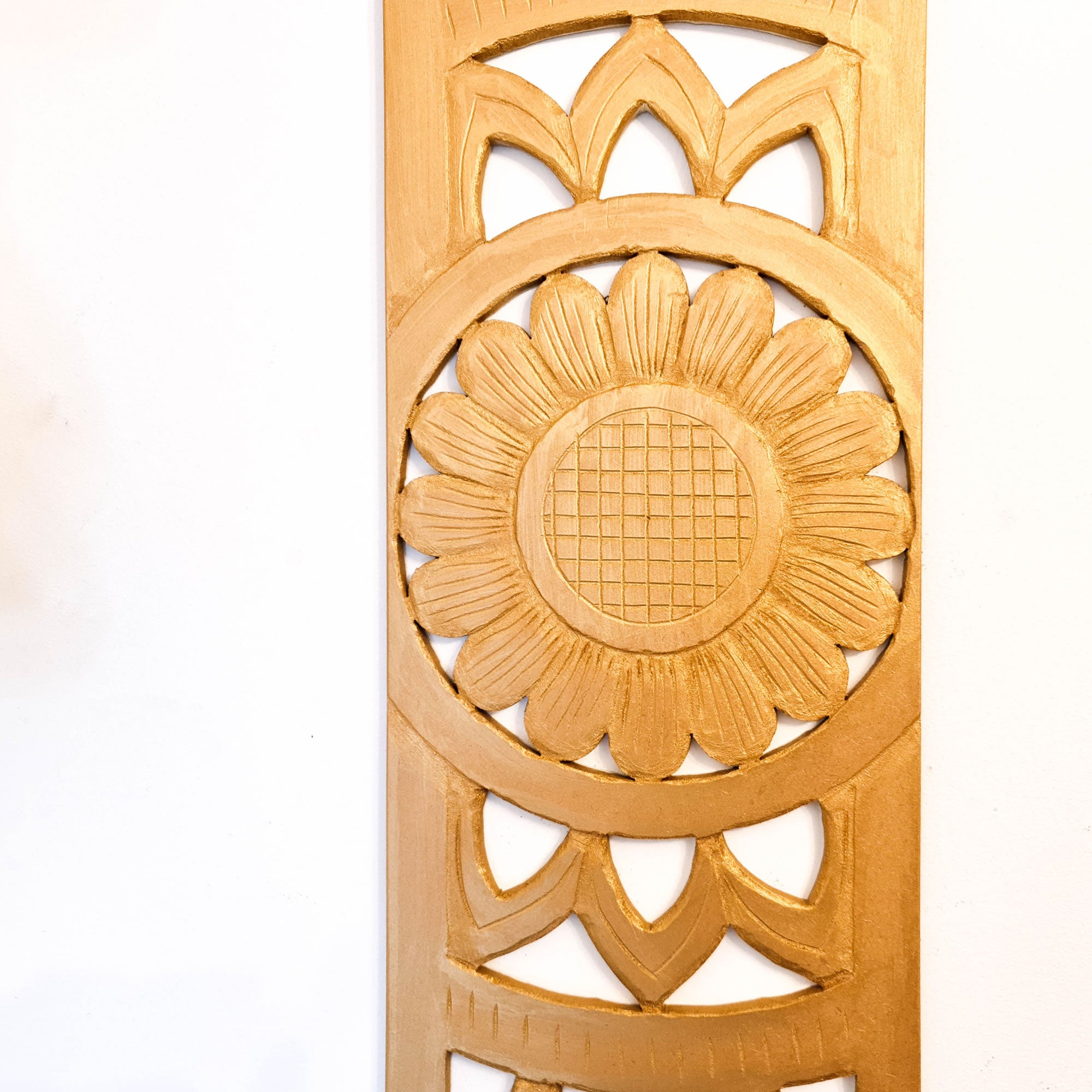 Carved Wooden Decorative Panel Art Sculpture Gold Mandala. Hand crafted by skilled craftsmen this piece is unique and simply amazing