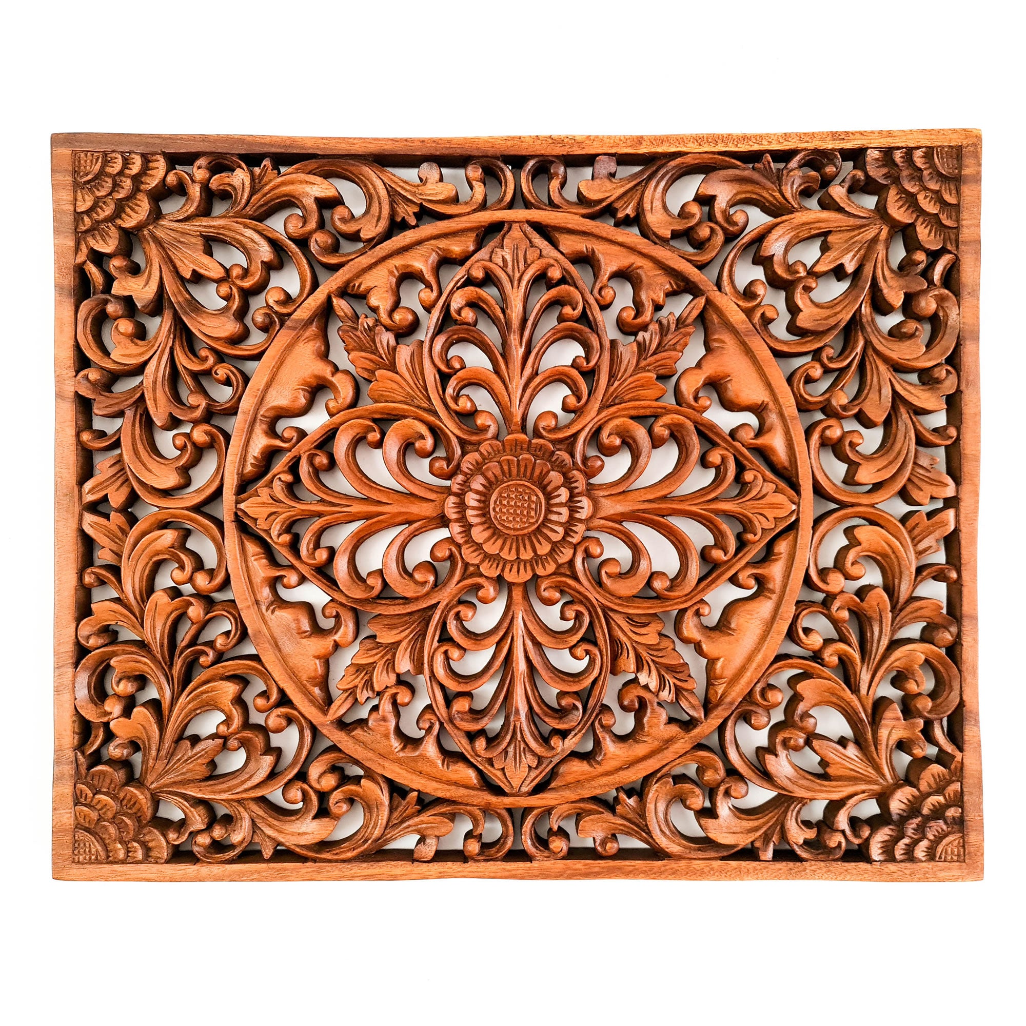 Mystic Lotus Mandala Hand Carved Wooden Room Decorative Large Headboard Wall Art Sculpture