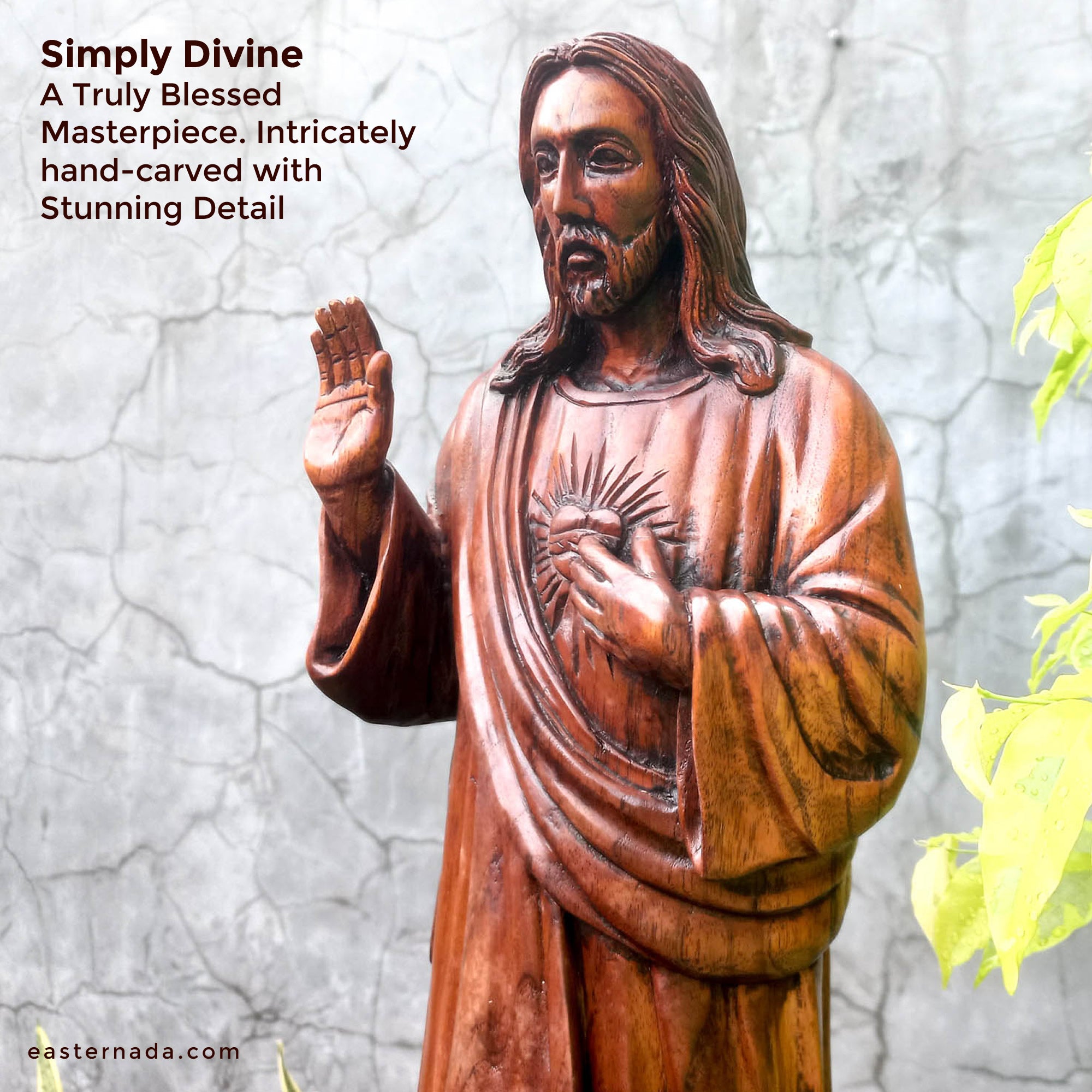 Hand-carved out of solid hardwood this sculpture is quite unique and rare. The image depicts the Lord Jesus Christ with beautiful detail. A stunning Masterpiece. Bring home the blessings of Jesus The Savior