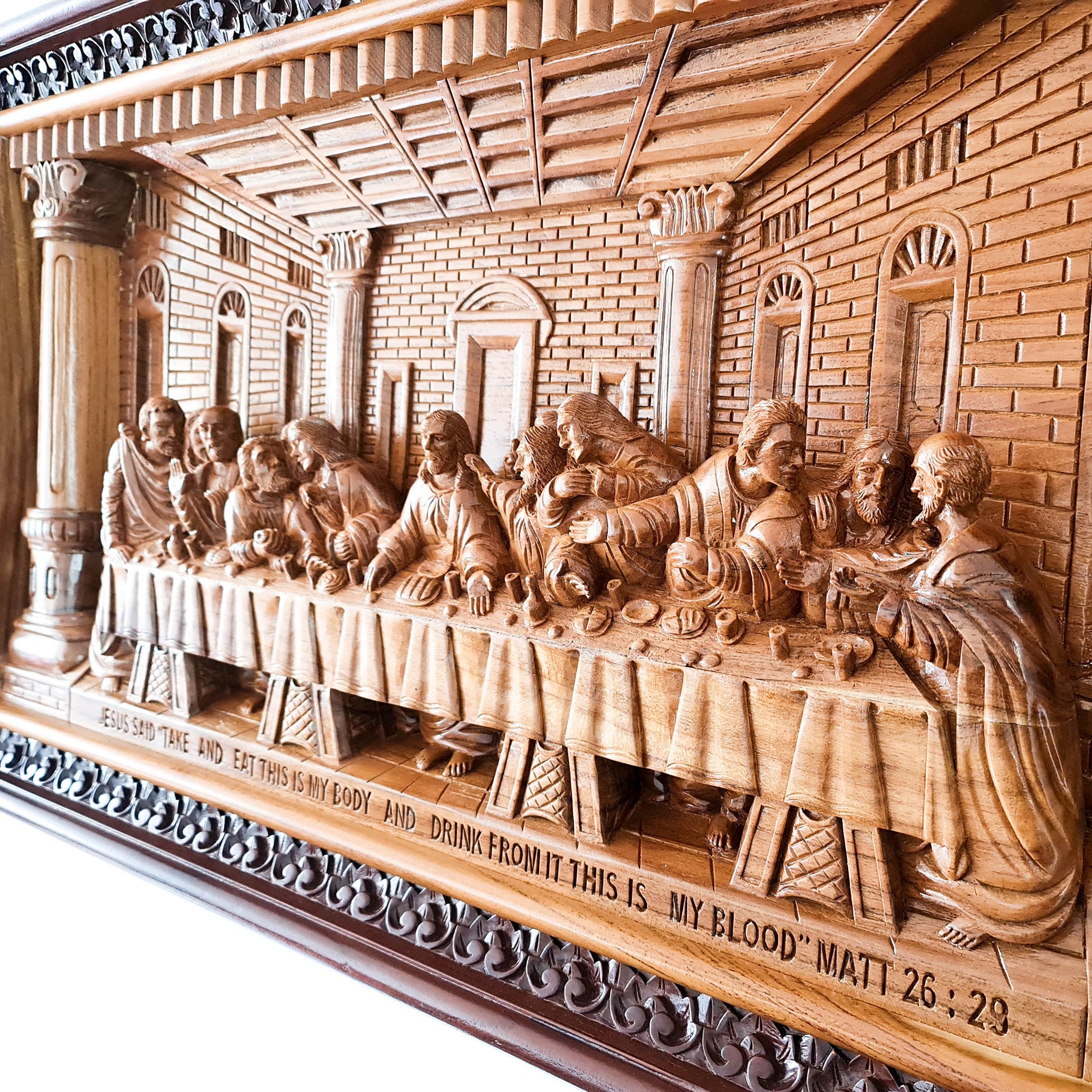 Leonardo Da Vinci Hand Carved Wooden Lord Jesus - Last Supper Jerusalem Religious Vatican Christian Art Sculpture