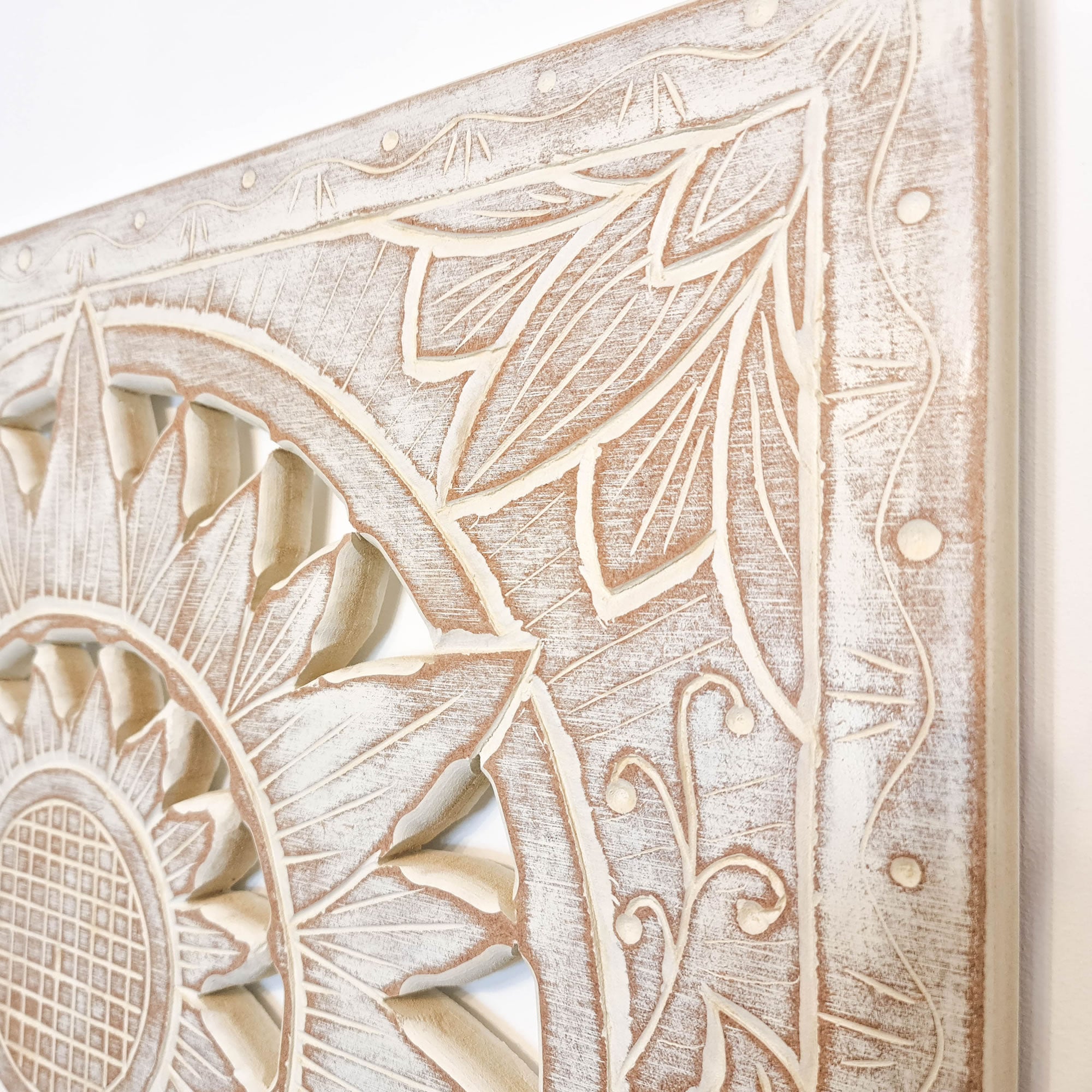 Carved Wooden Wall Art - Decorative Mandala Yoga Distressed Eco Panel Headboard Sculpture