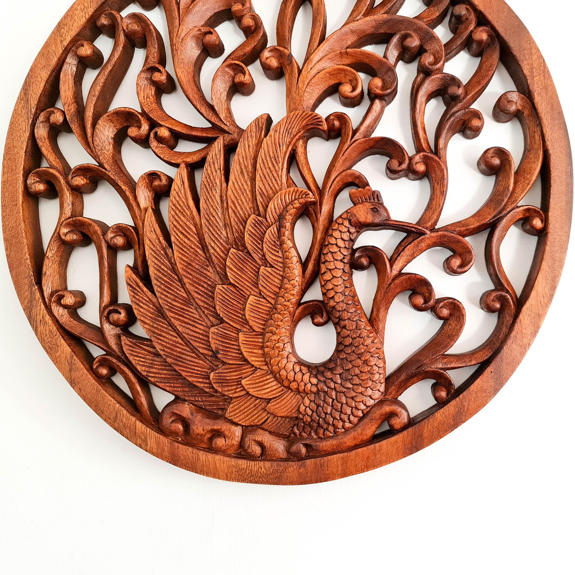 Hand Carved Wooden Wall Art Peacock Decorative Hanging Gift. Stunning wood carving decoration for any living space. Easternada