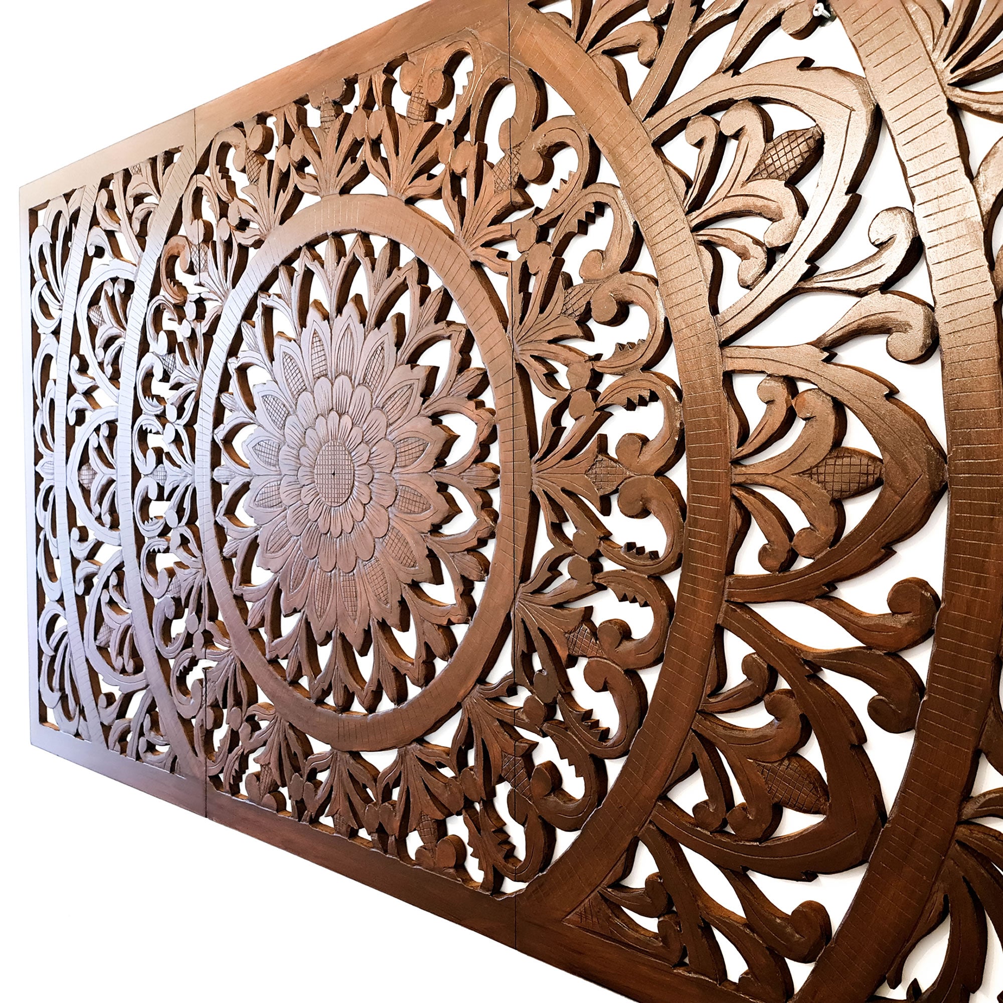 Hand Carved Wooden Decorative Wall Art Large King Headboard Mandala Sculpture