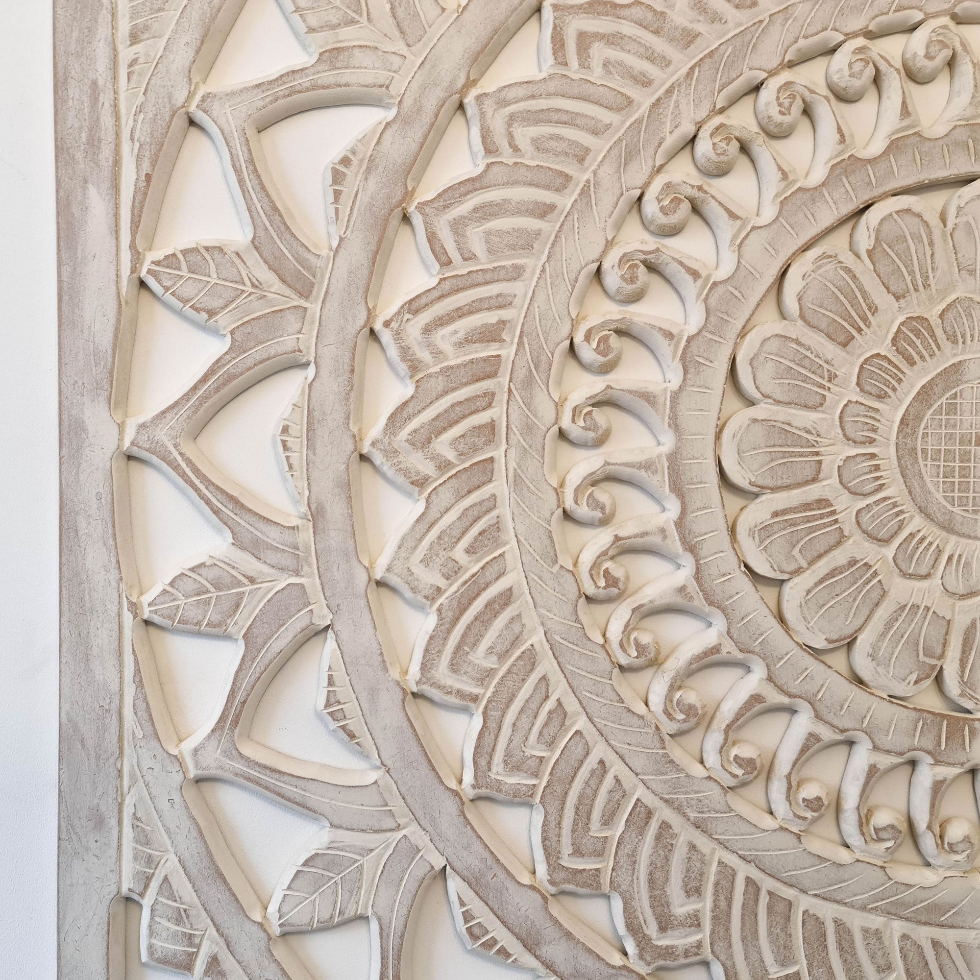 Hand Carved Wooden Wall Art - Large Headboard Decorative Mandala Panel Easternada