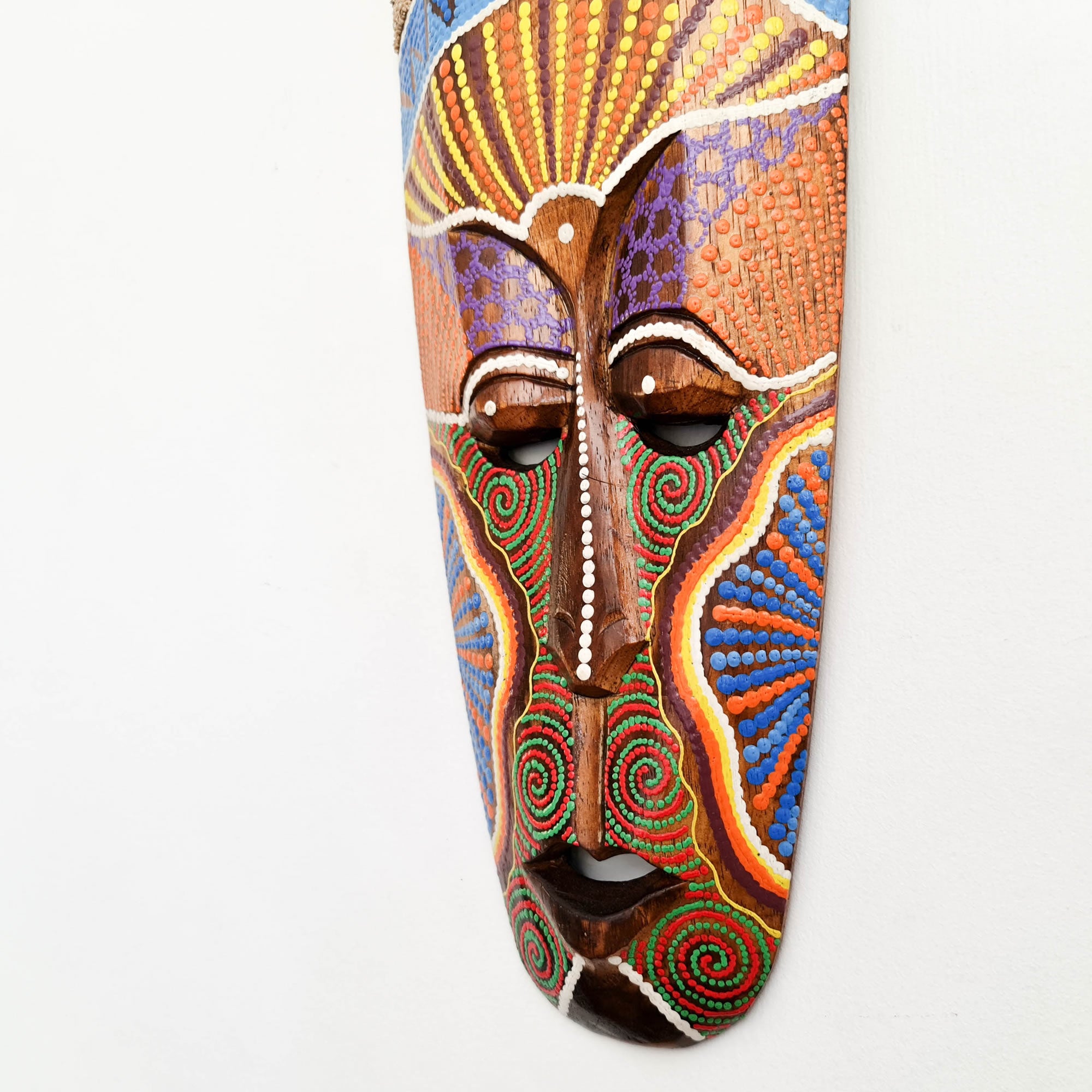 Hawaiian Tiki Mask Wall Hanging - Hand Carved painted wooden Tropical Aboriginal decoration