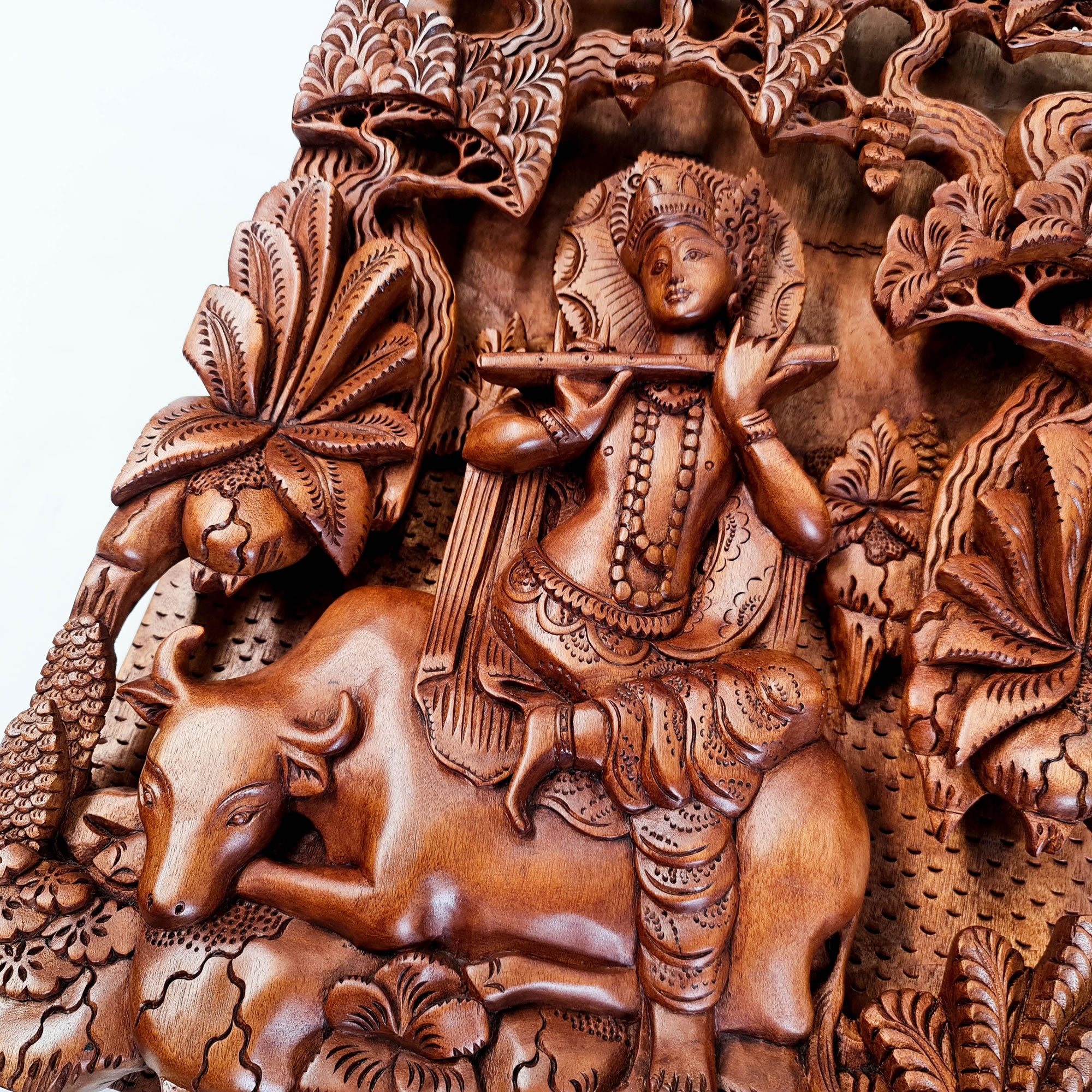 Hand Carved Wooden Hindu God - Hare Krishna Hindu Mandir Sculpture