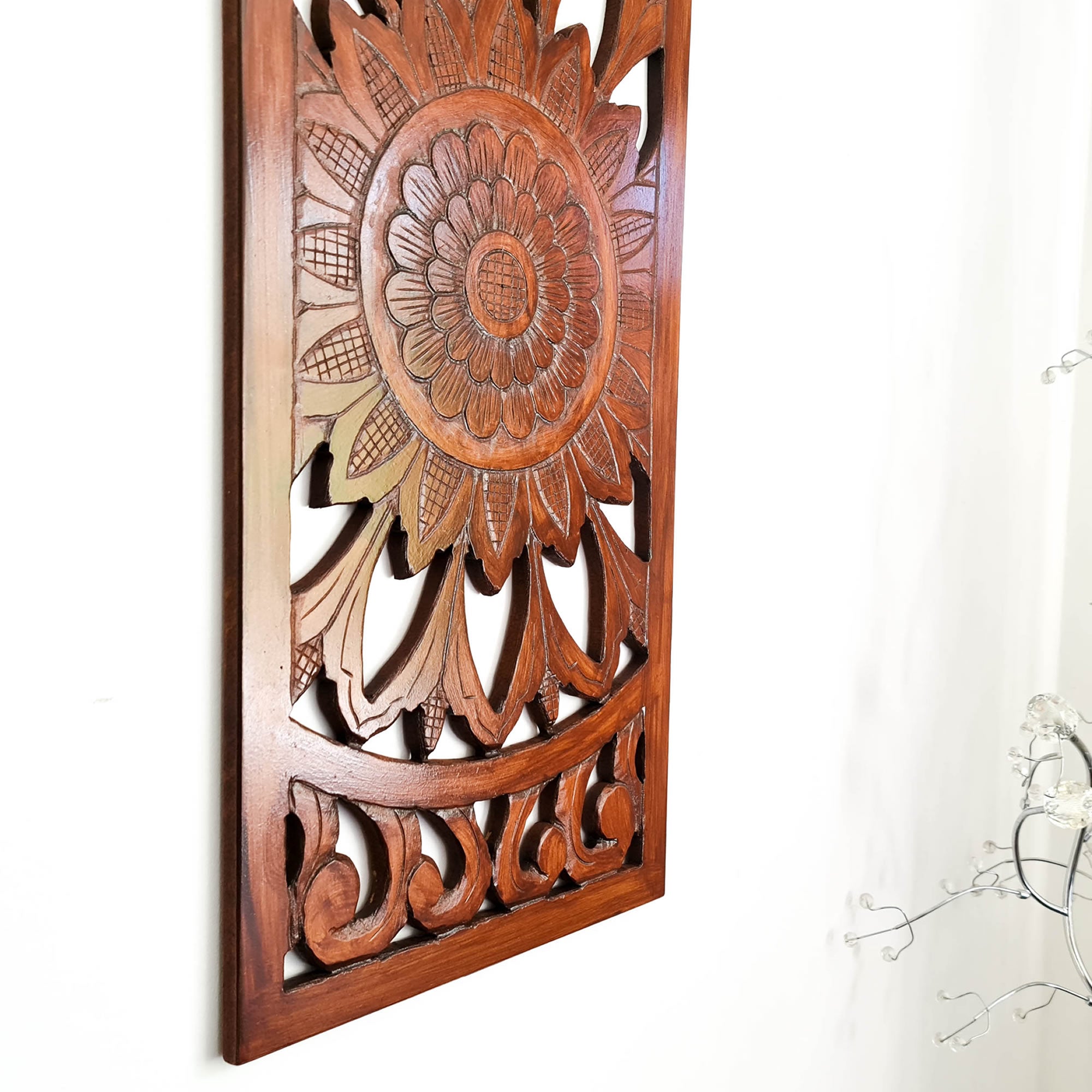 Hand Carved Wooden Wall Art - Decorative Mandala Yoga Walnut Panel