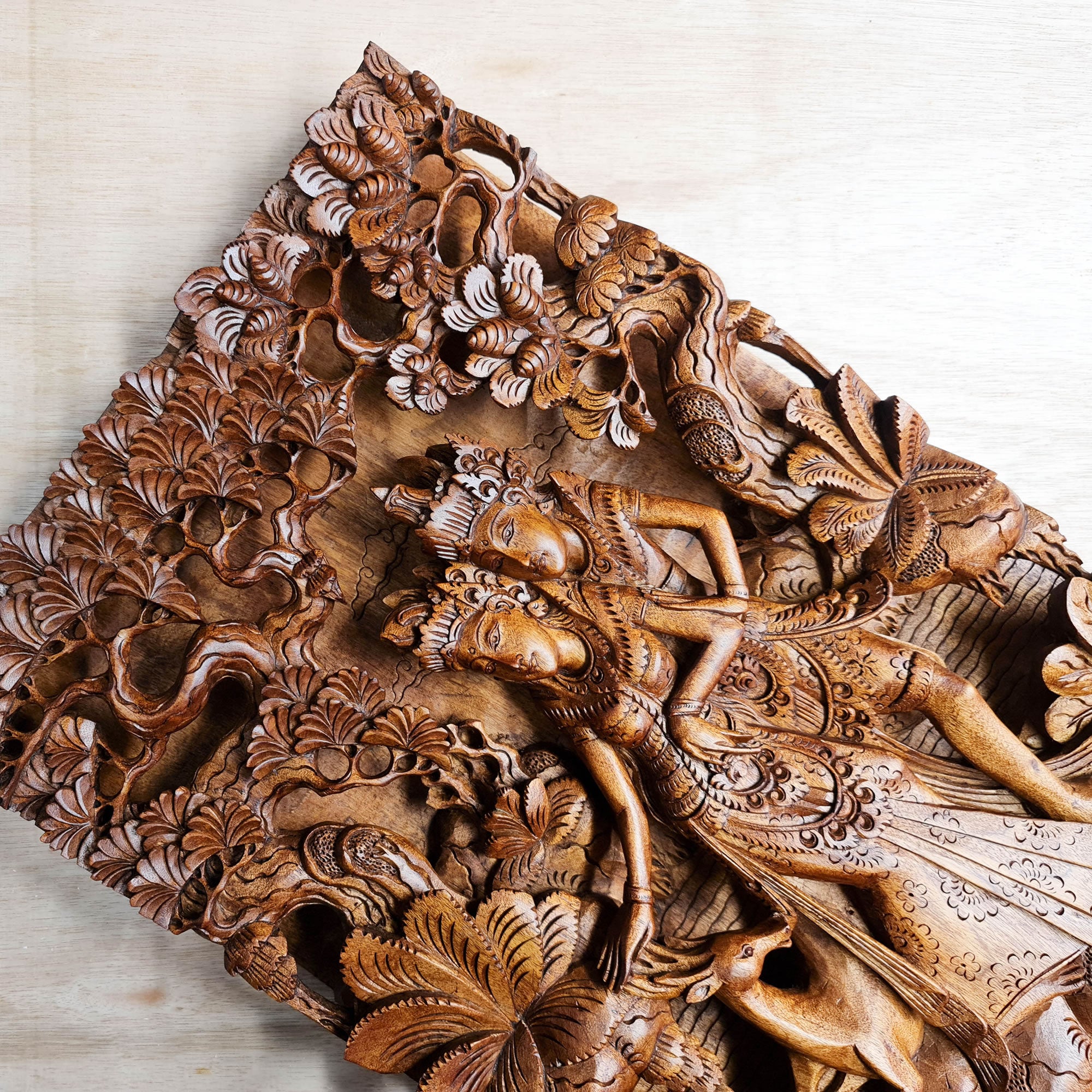 Radha Krishna in Vrindavan Hand Carved Decorative Panel Hindu Mandir  - Easternada