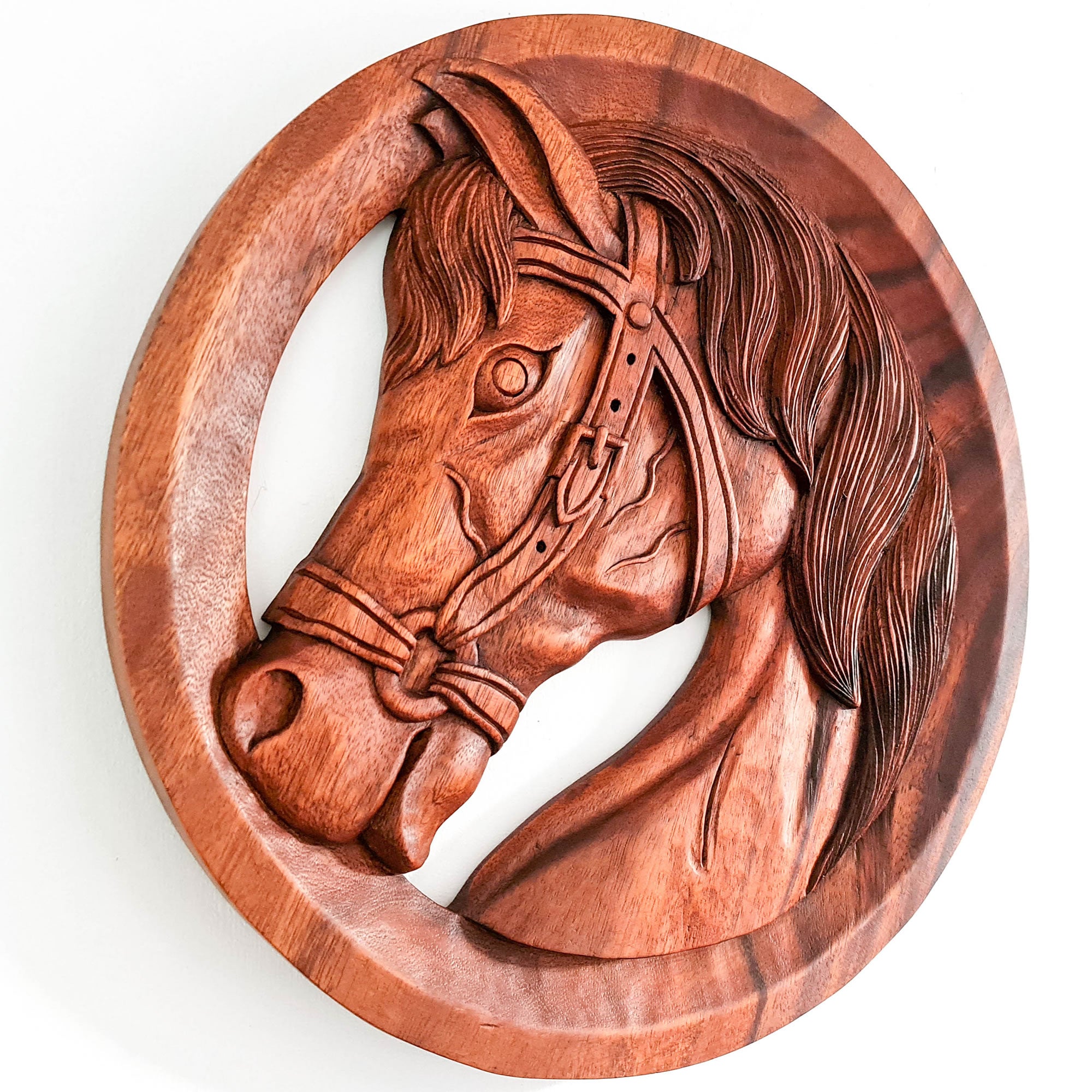 Cadeau de décoration d'équitation d'art mural en bois sculpté à la main
