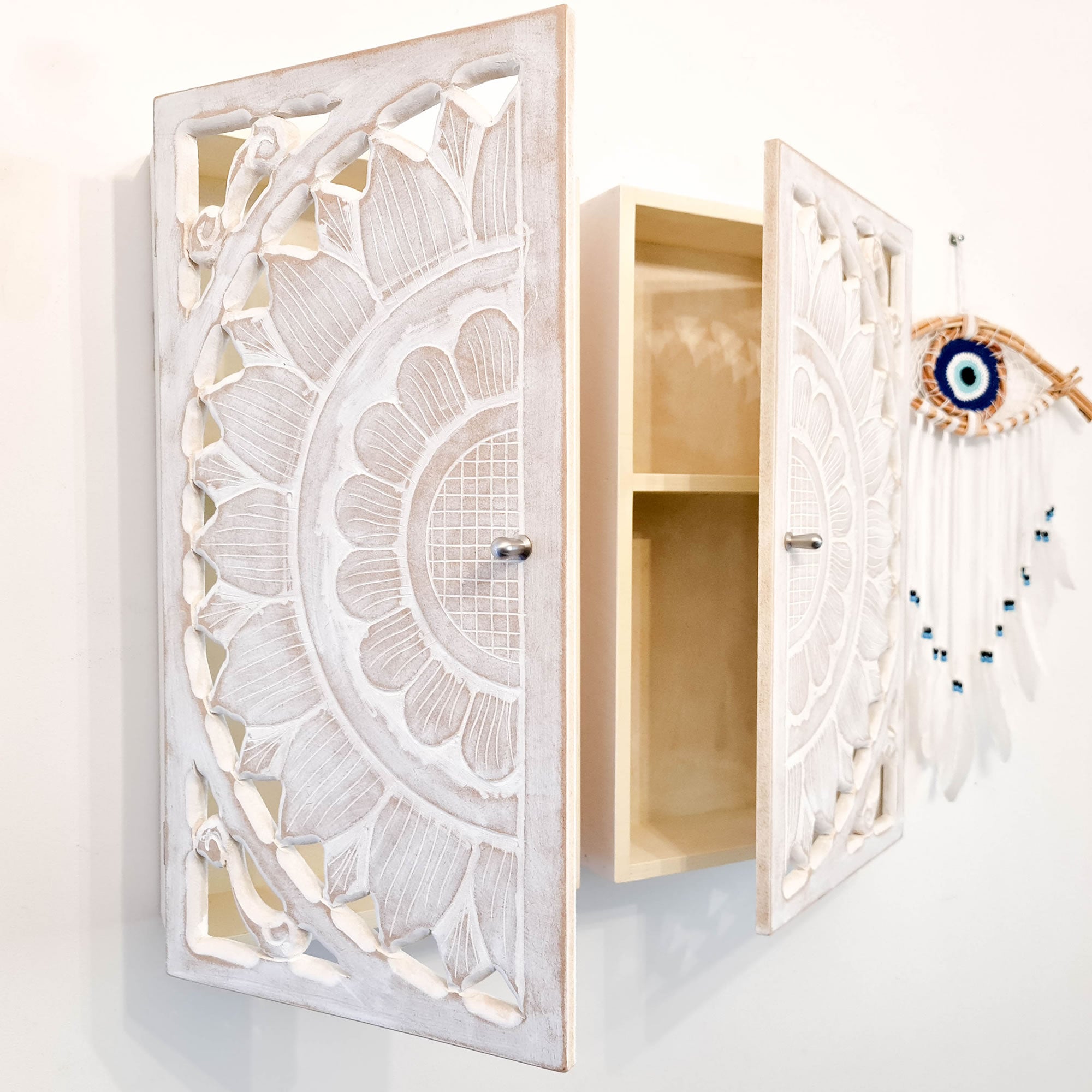 Hand Carved Wooden Wall Storage Cupboard Cabinet - Designer Furniture  Bathroom, Makeup Office