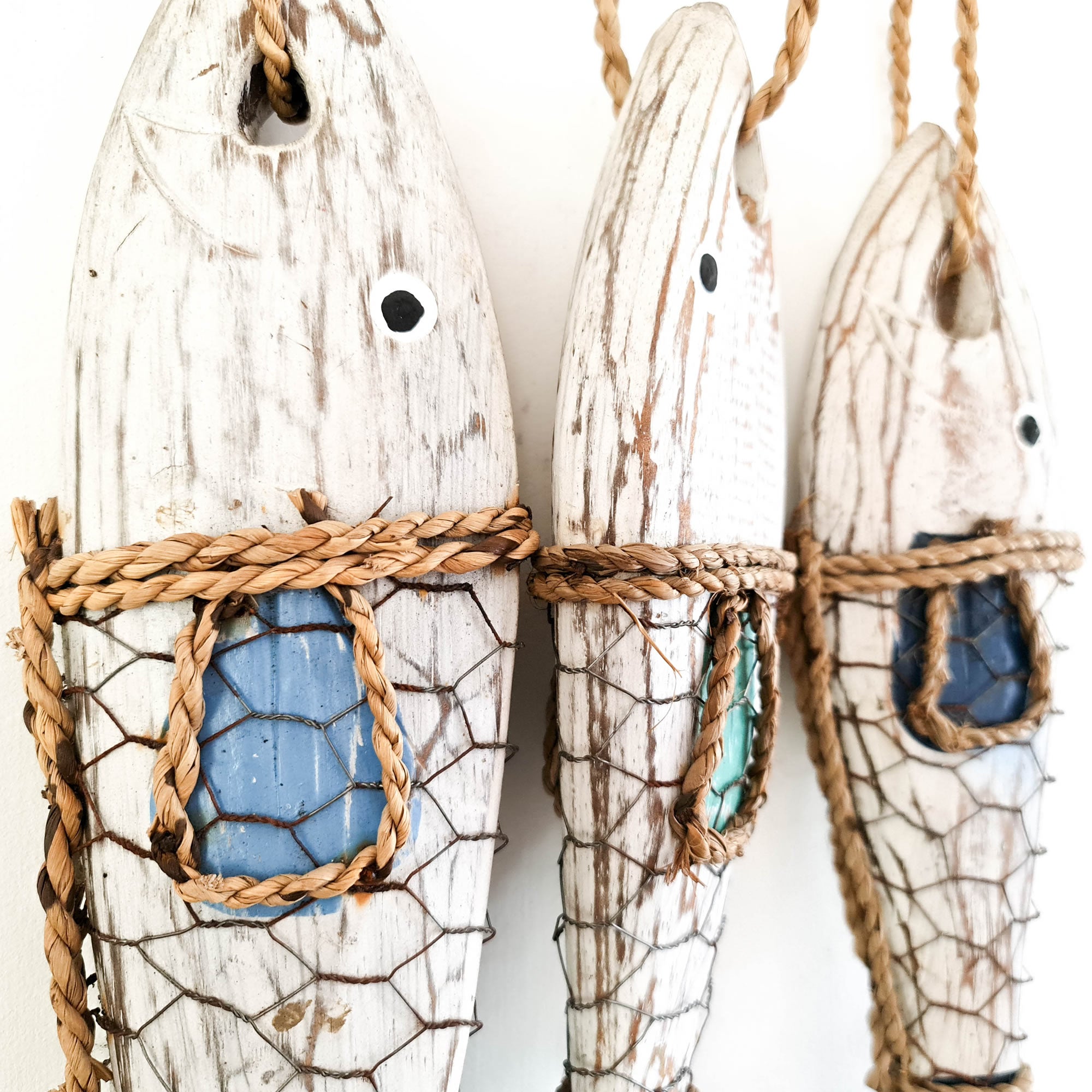 Tropical Fishes Wall Hanging - Hand-Carved painted wooden Tropical Beach Surf decoration