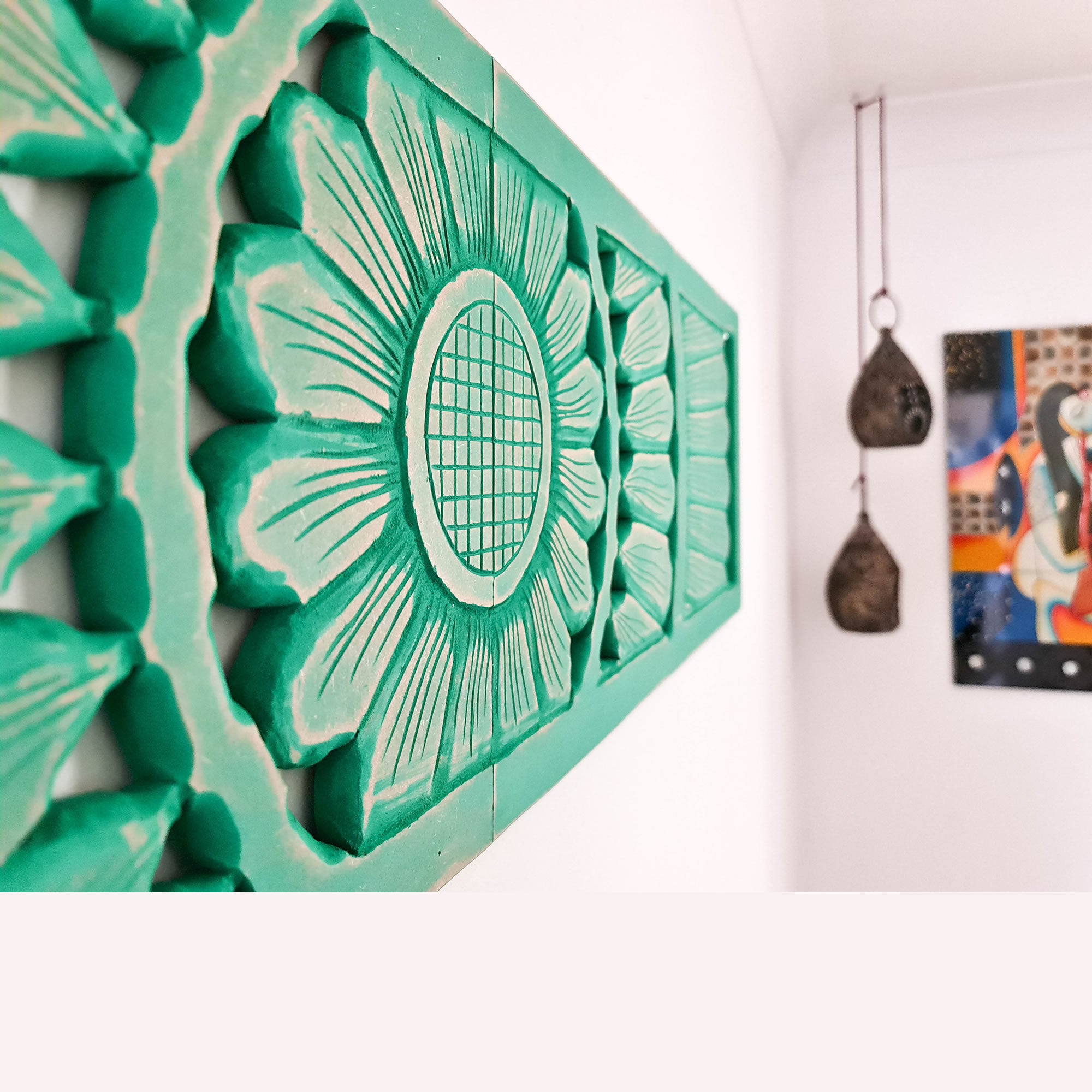 Hand Carved Wooden Wall Art - Long Headboard Decorative Mandala Panel