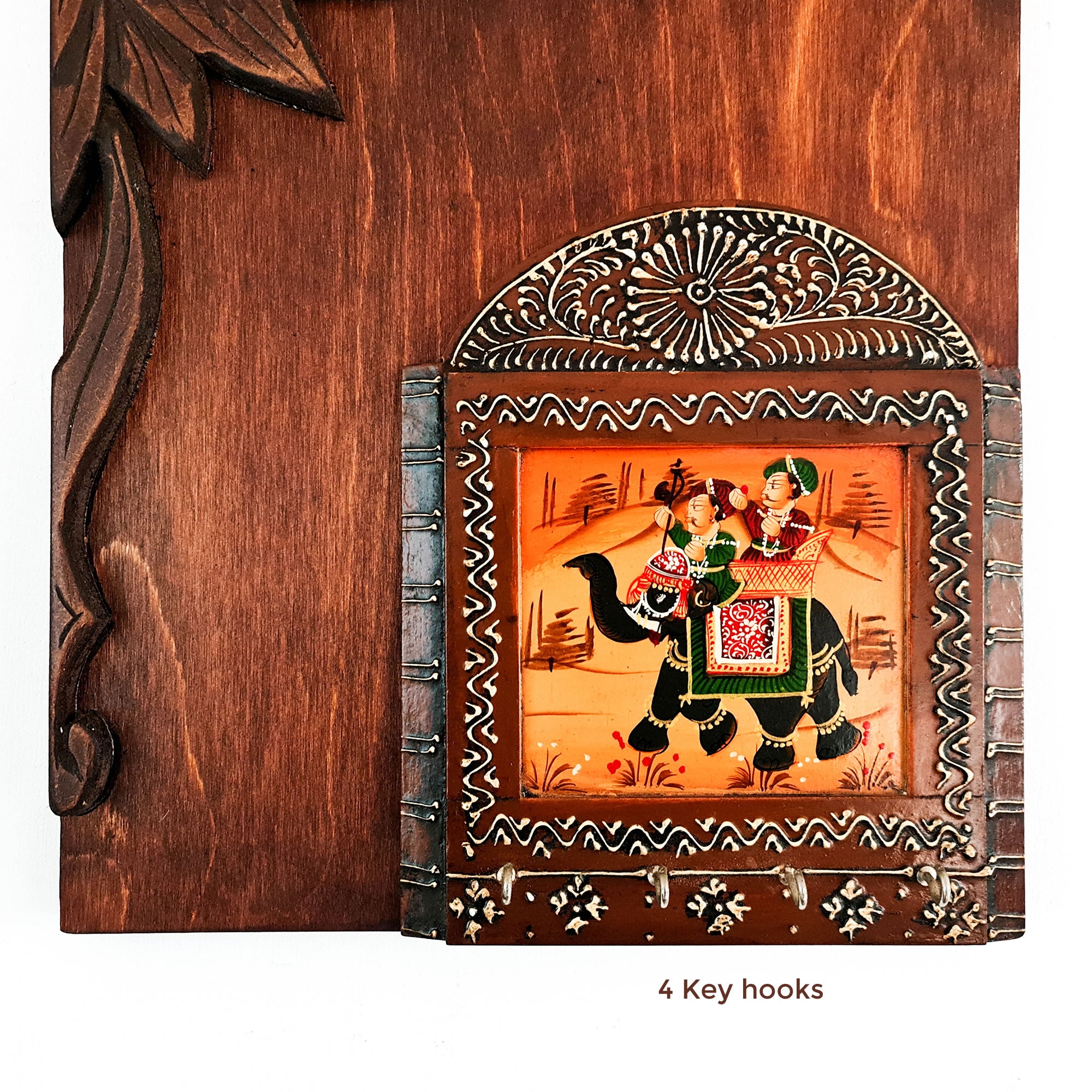Handmade Hand-painted Carved Wood Wall Art Decorative Hanging Key Holder Hooks Storage