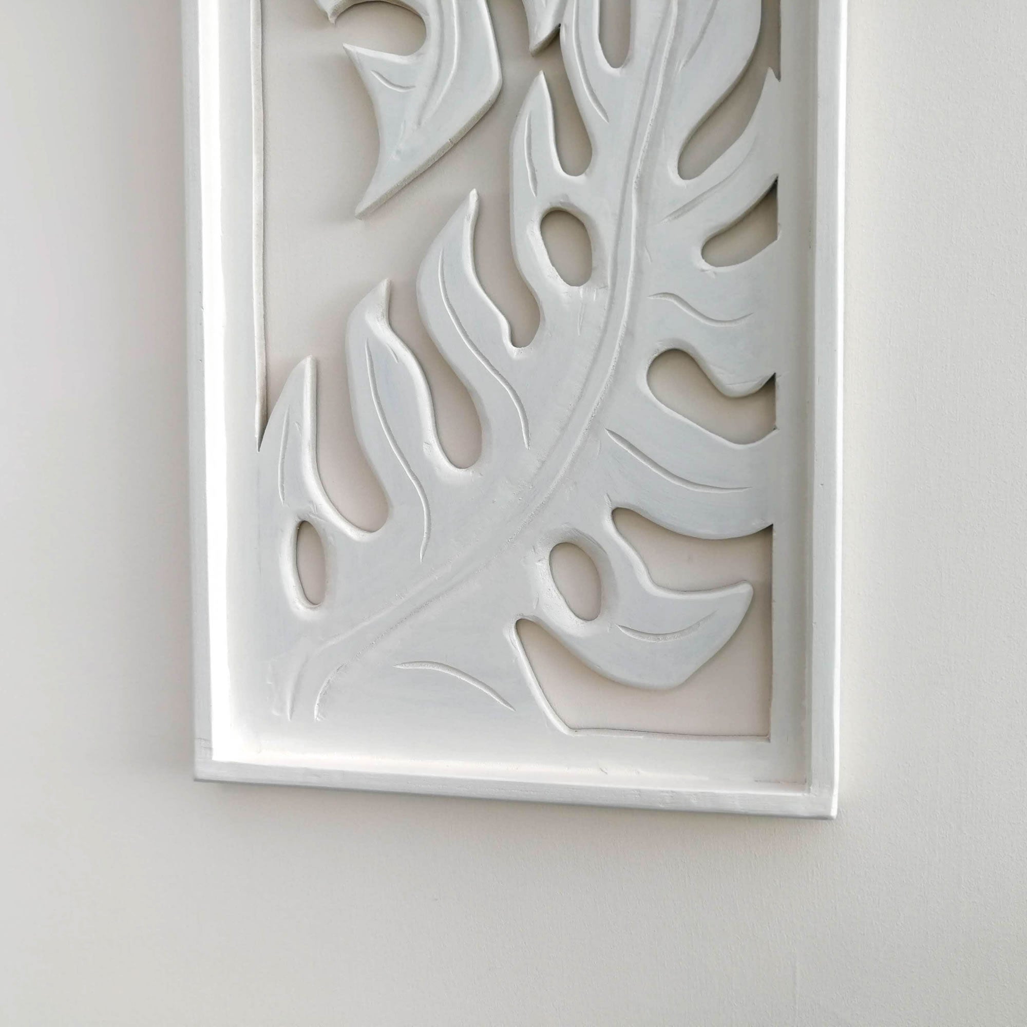 Coming Soon - Carved Wooden Decorative Leaves Panel Art Sculpture White