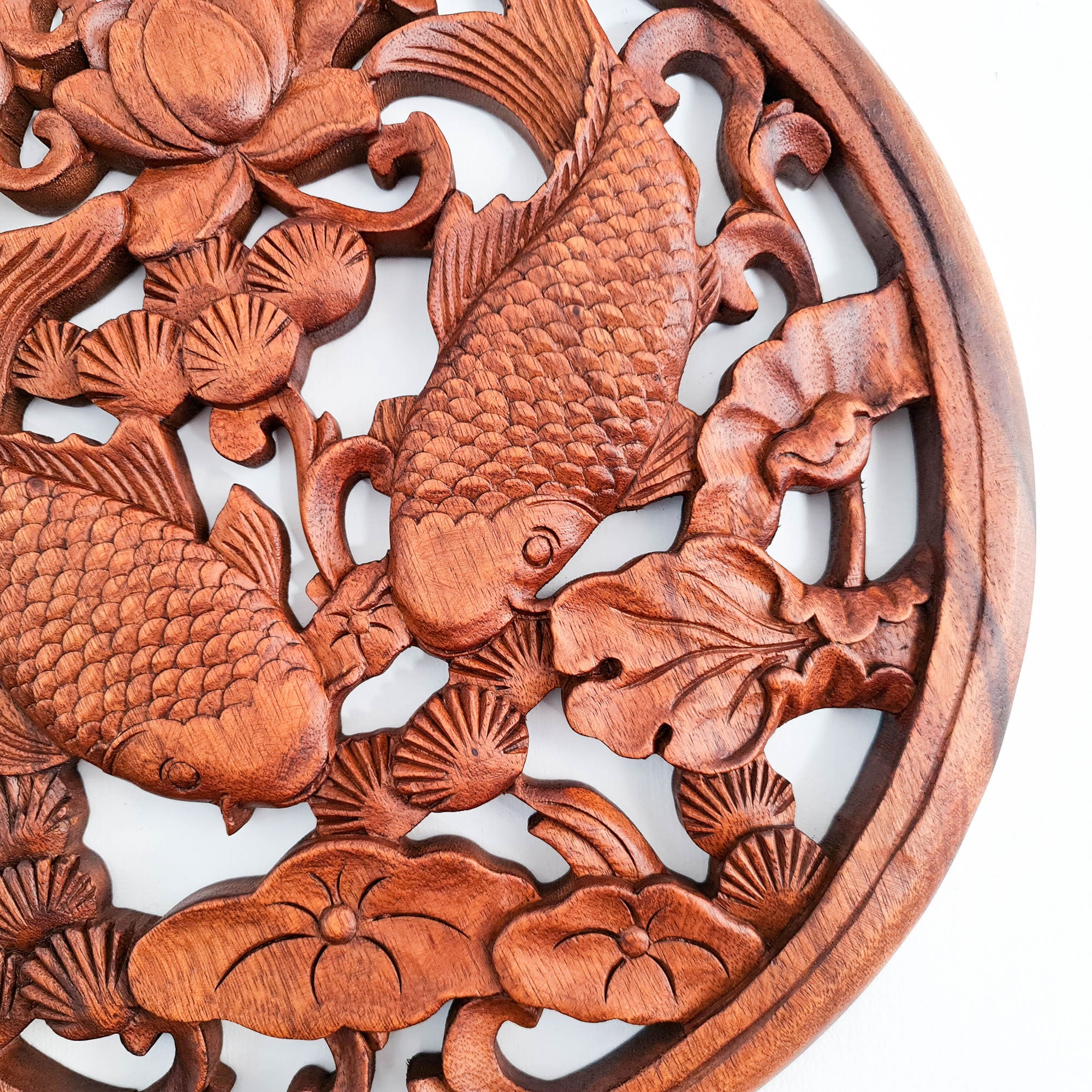 Hand Carved Wooden Wall Art Koi Fishes Decorative Hanging - A perfect Good luck Gift