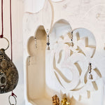 Hindu Mandir Pooja Prayer Temple Hand Made Wood Home Cabinet Distressed White Shabby Chic Wall Mounted Easternada