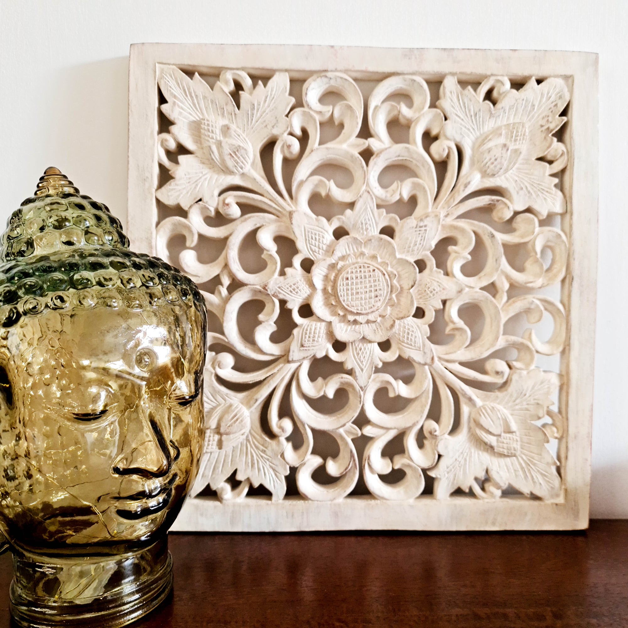 Bohemian Decorative Wall Art Sculpture Room Decore Headboard Mandala Distressed White Shabby Chic | Easternada