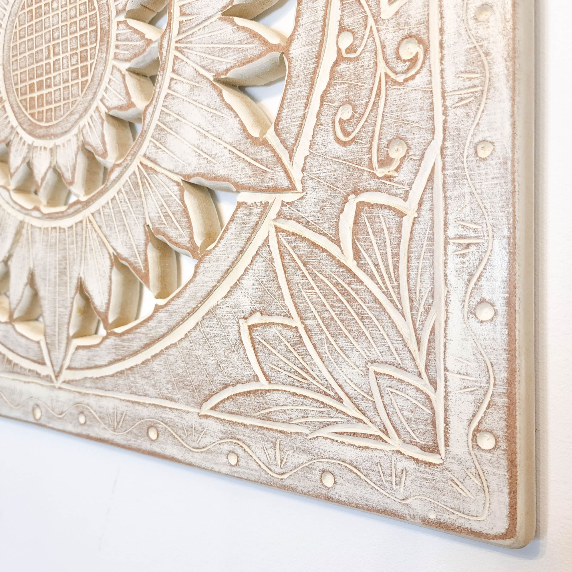Carved Wooden Wall Art - Decorative Mandala Yoga Distressed Eco Panel Headboard Sculpture