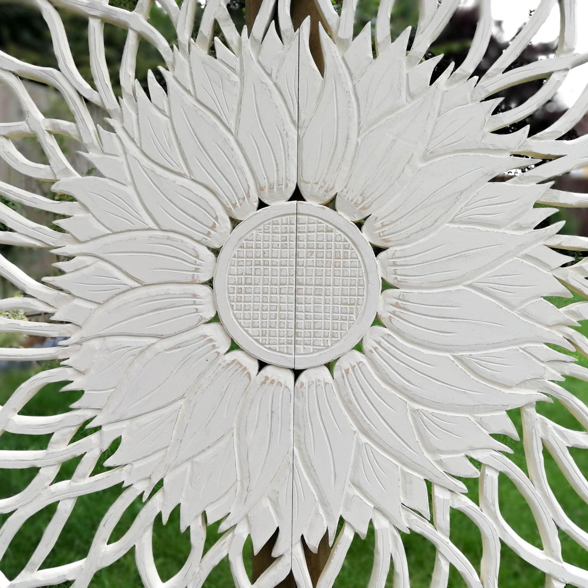 Carved Wooden Wall Art - Large Decorative Mandala Nature Eco Panel Headboard Sculpture 48" inches Round Distressed Shabby Chic White