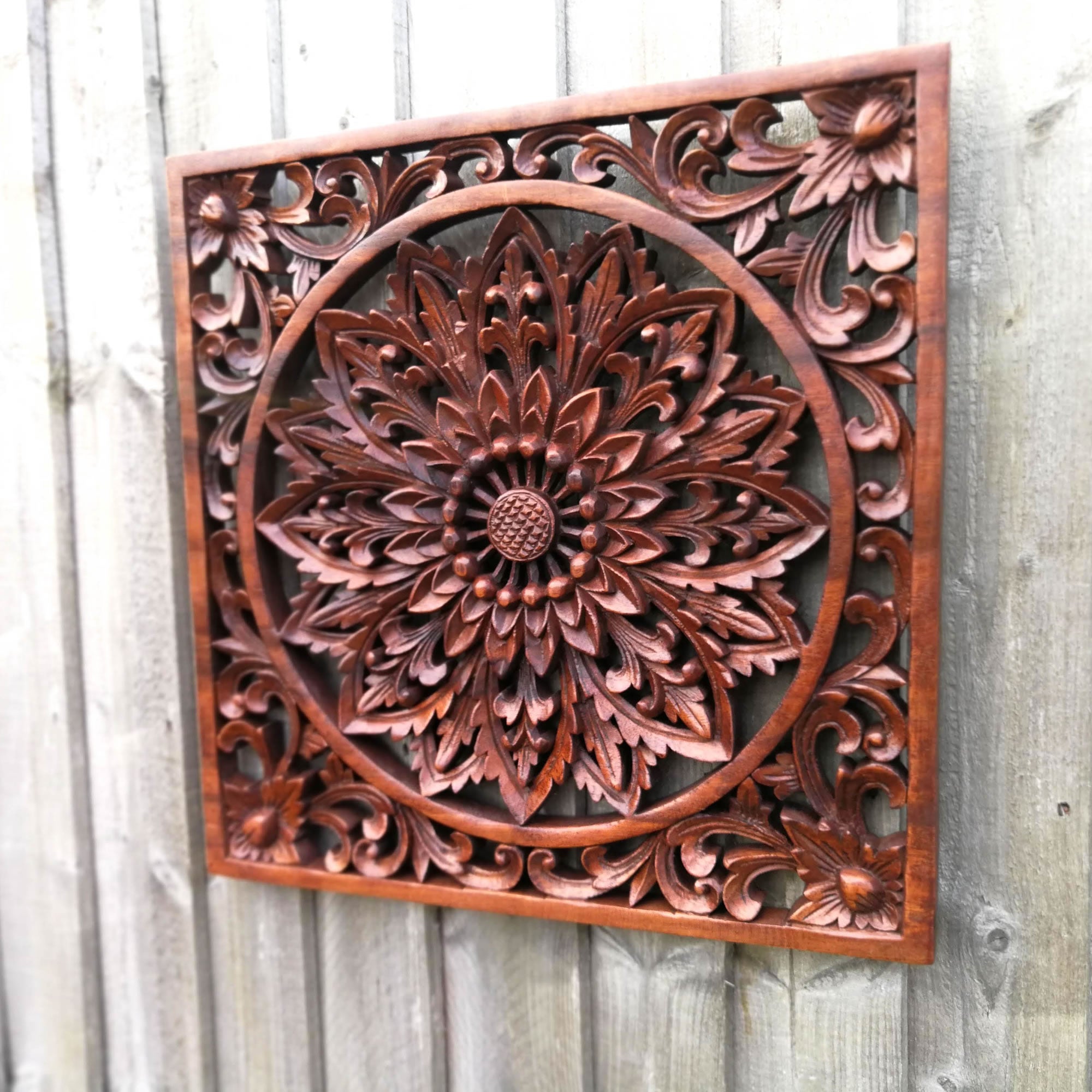 Exclusive Wooden Hand Carved Decorative Art Panel Mandala Yoga Peace