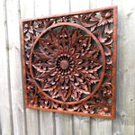 Exclusive Wooden Hand Carved Decorative Art Panel Mandala Yoga Peace