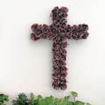 Decorative Christian Cross Wall Hanging - Jesus Religious Bohemian Style Silk Rose Flowers Church Cross