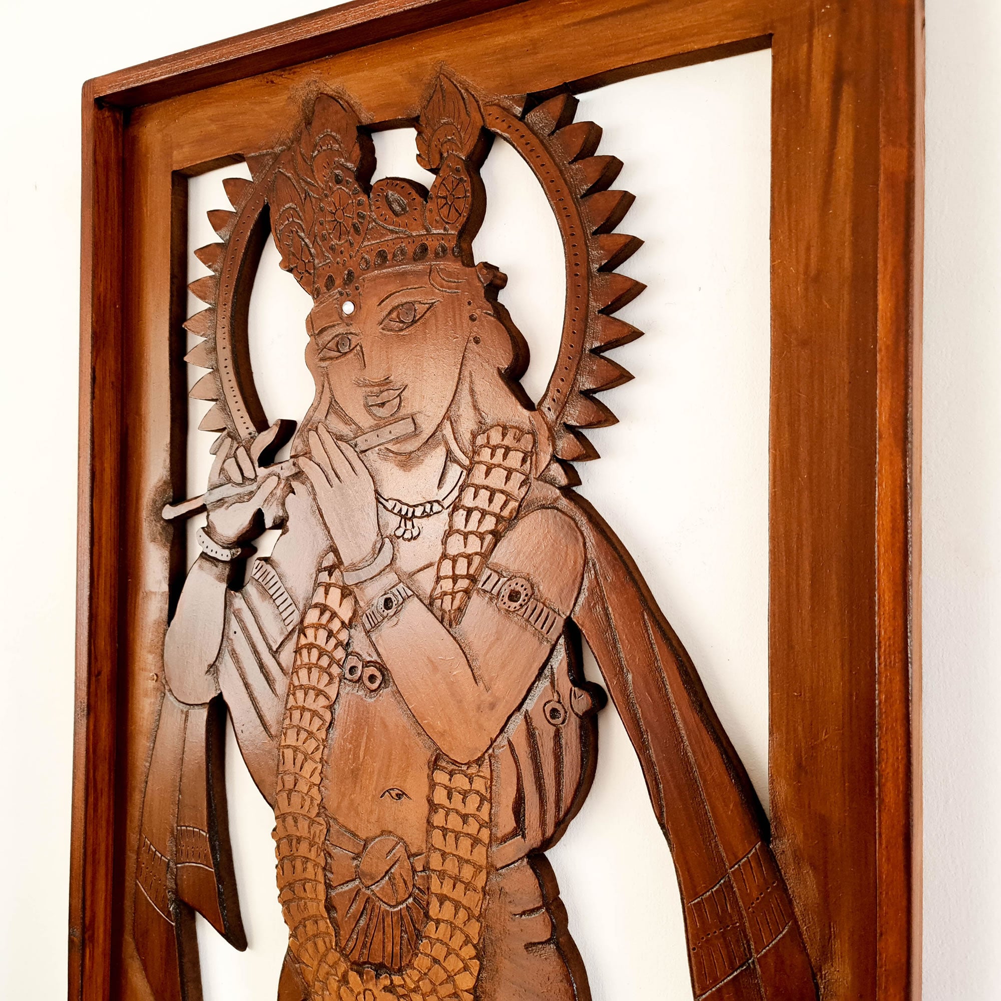 Krishna Hand Carved Wall Art Hindu Mandir Pooja