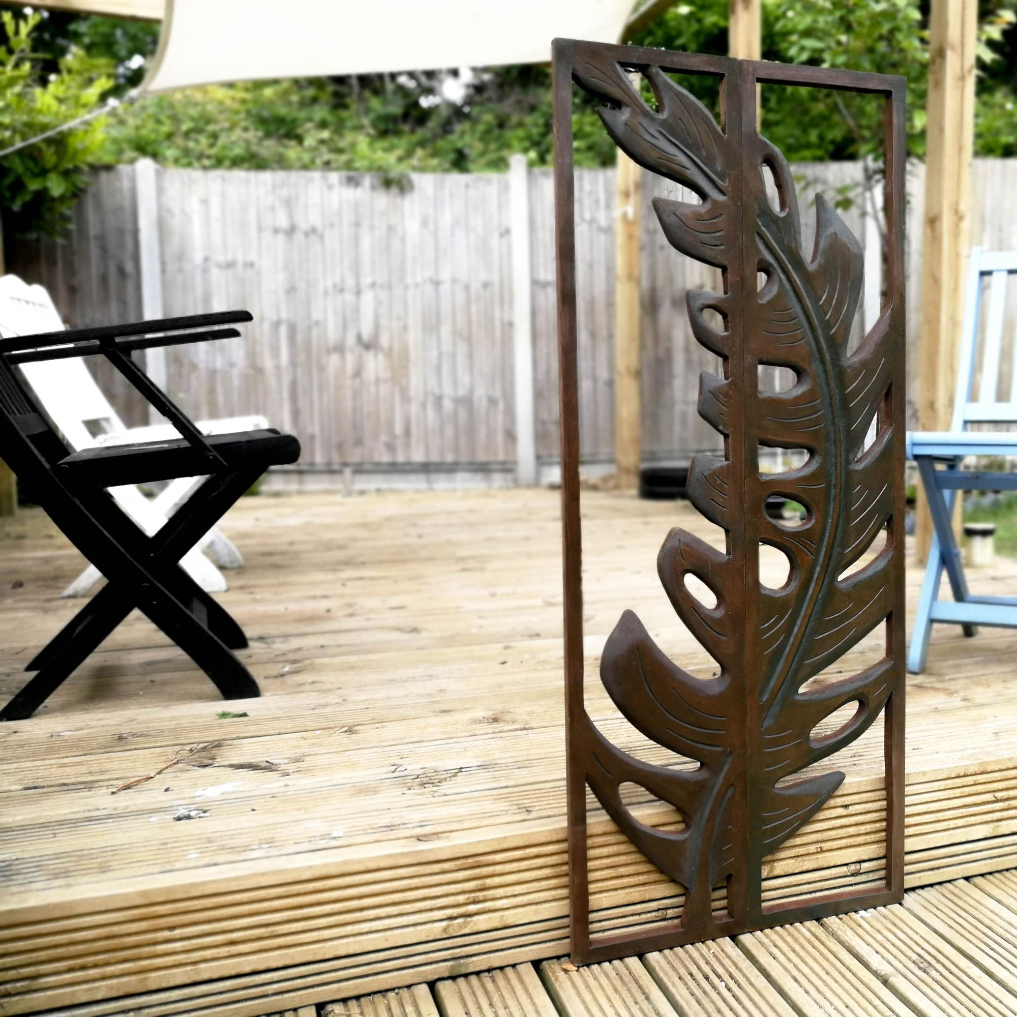 Carved Painted Wooden Wall Art - Large Headboard Decorative Leaf Nature Panel