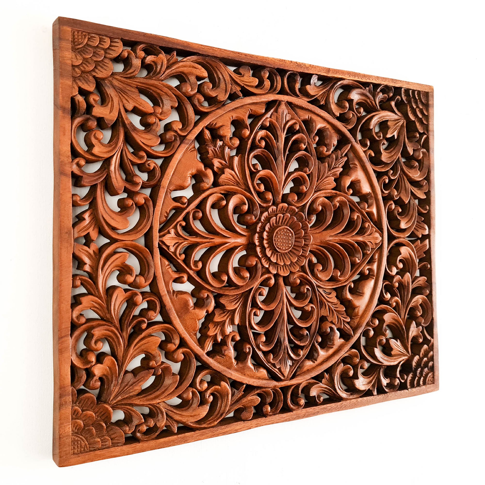 Mystic Lotus Mandala Hand Carved Wooden Room Decorative Large Headboard Wall Art Sculpture