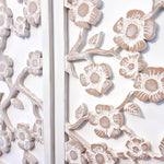 Hand Carved Wooden Wall Art - Large Headboard Decoration Cherry Blossom Shabby Chic Distressed White - Easternada
