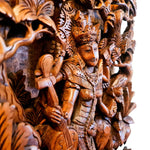 Goddess Saraswati Carved Wooden Decorative Hindu Mandir Sculpture Art - Easternada