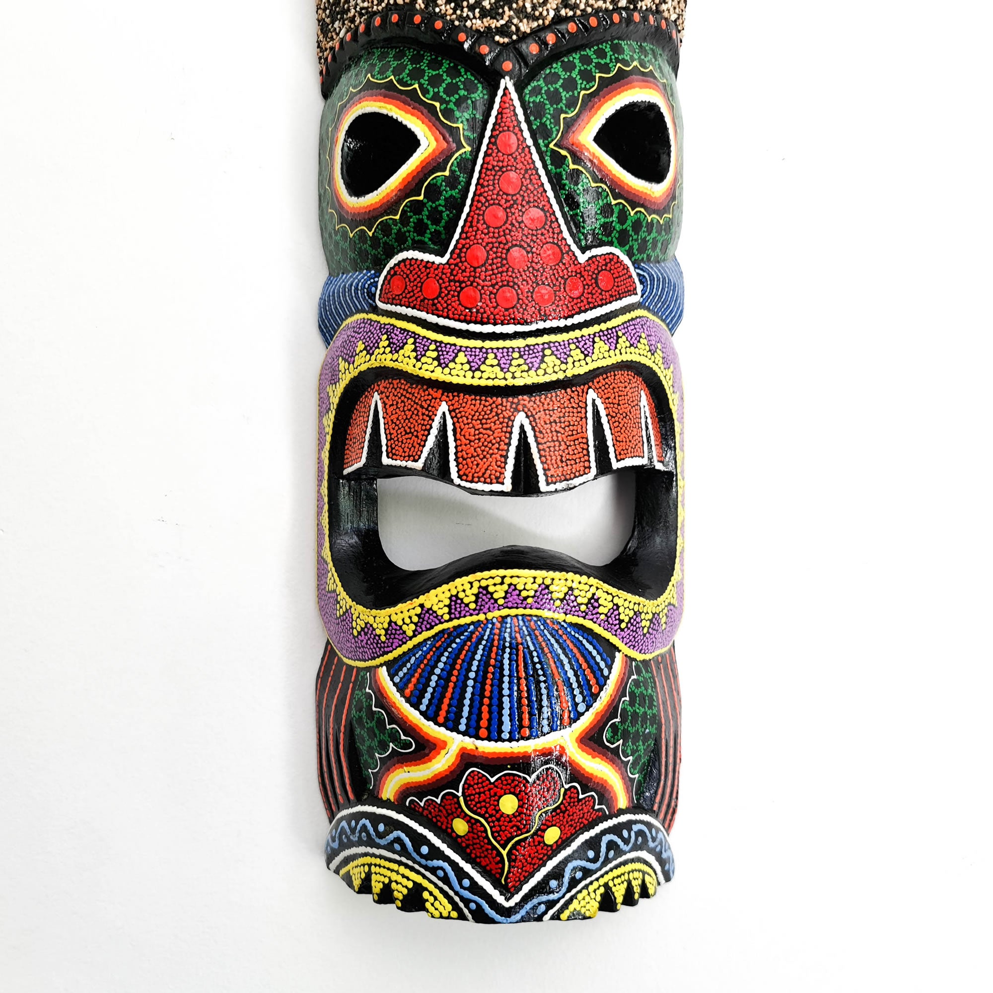 Hawaiian Tiki Mask Wall Hanging - Hand Carved painted wooden Tropical Aboriginal decoration