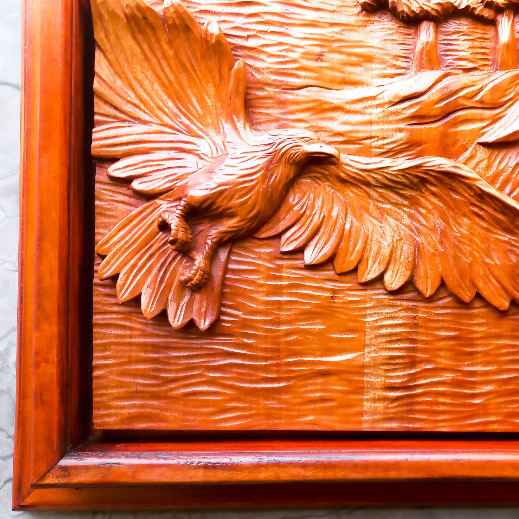 Hand Carved American Bald Eagle Bird Decorative Teakwood Sculpture Wall Art