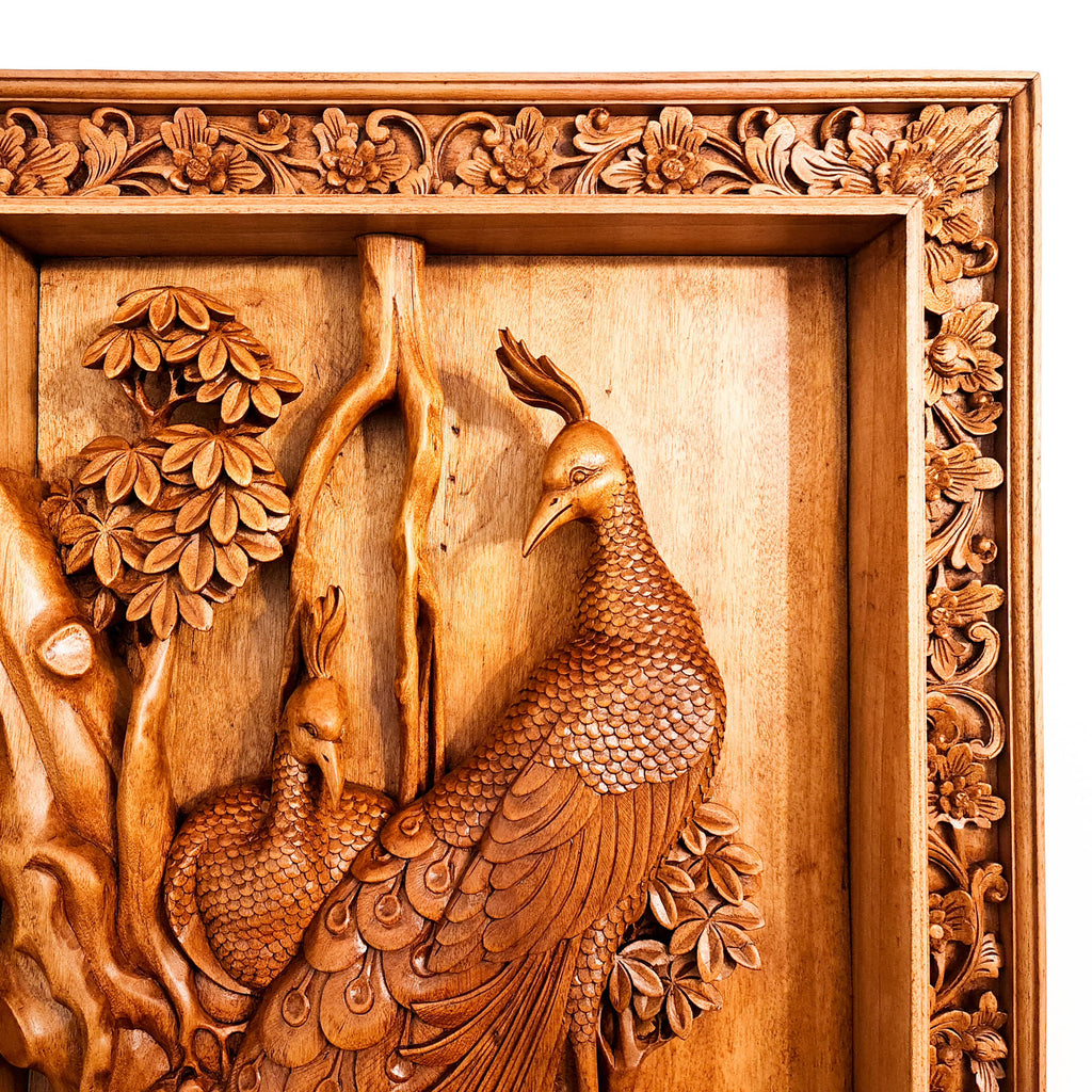 Hand Carved Wooden Wall Art Decorative Framed Peacock Perfect Gift