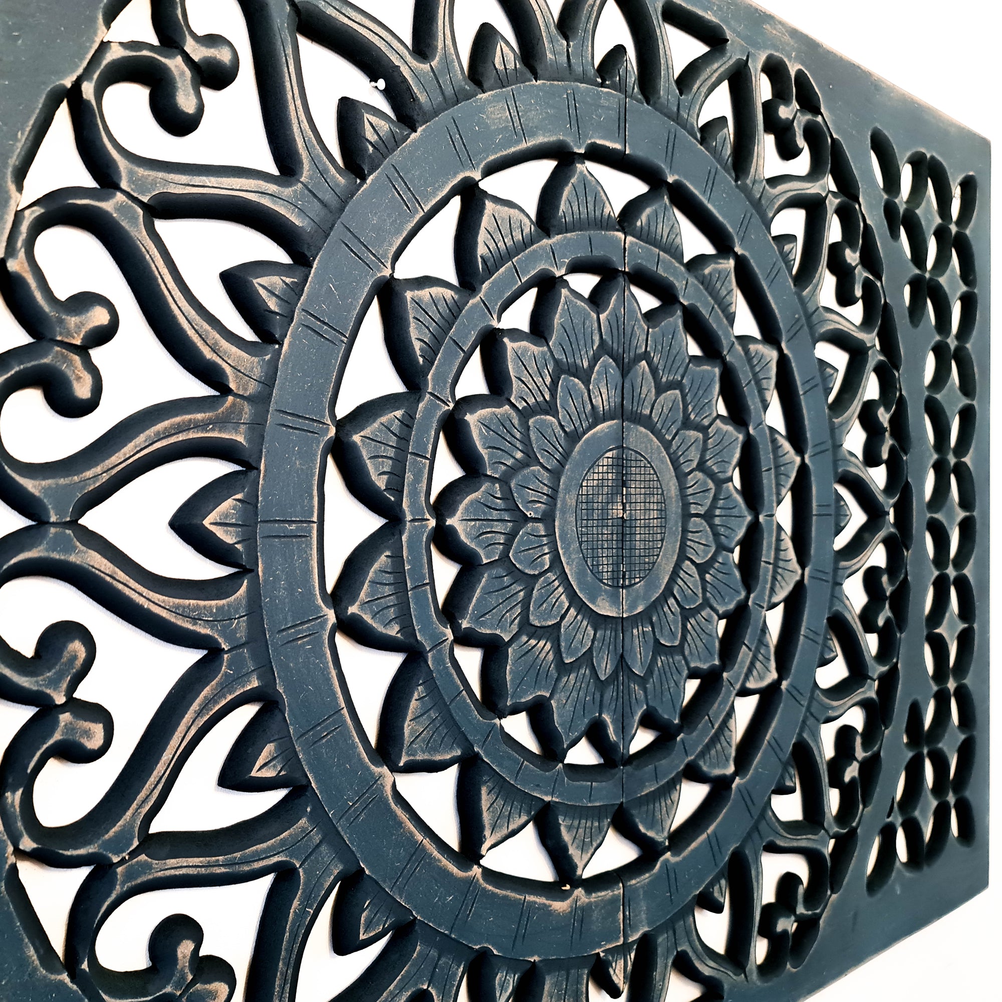 Indigo Blue Mandala | Hand-carved Wooden Decorative Wall Art Sculpture Headboard | Easternada