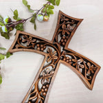 Christian Prayer Cross Tree of Life Carved Wooden Decorative Panel Sculpture Art