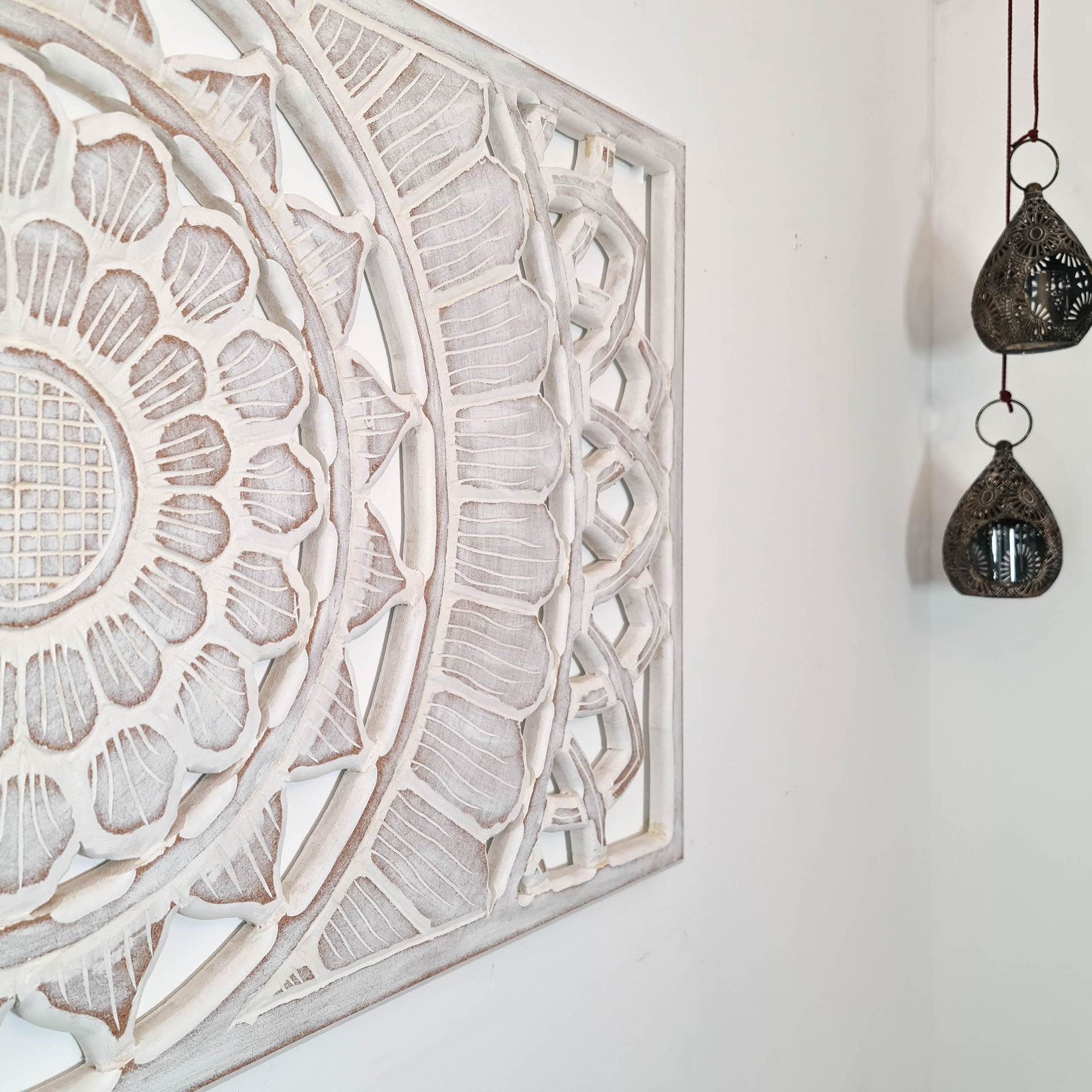 Hand Carved Wooden Wall Art - Large King Headboard Decorative Mandala Panel