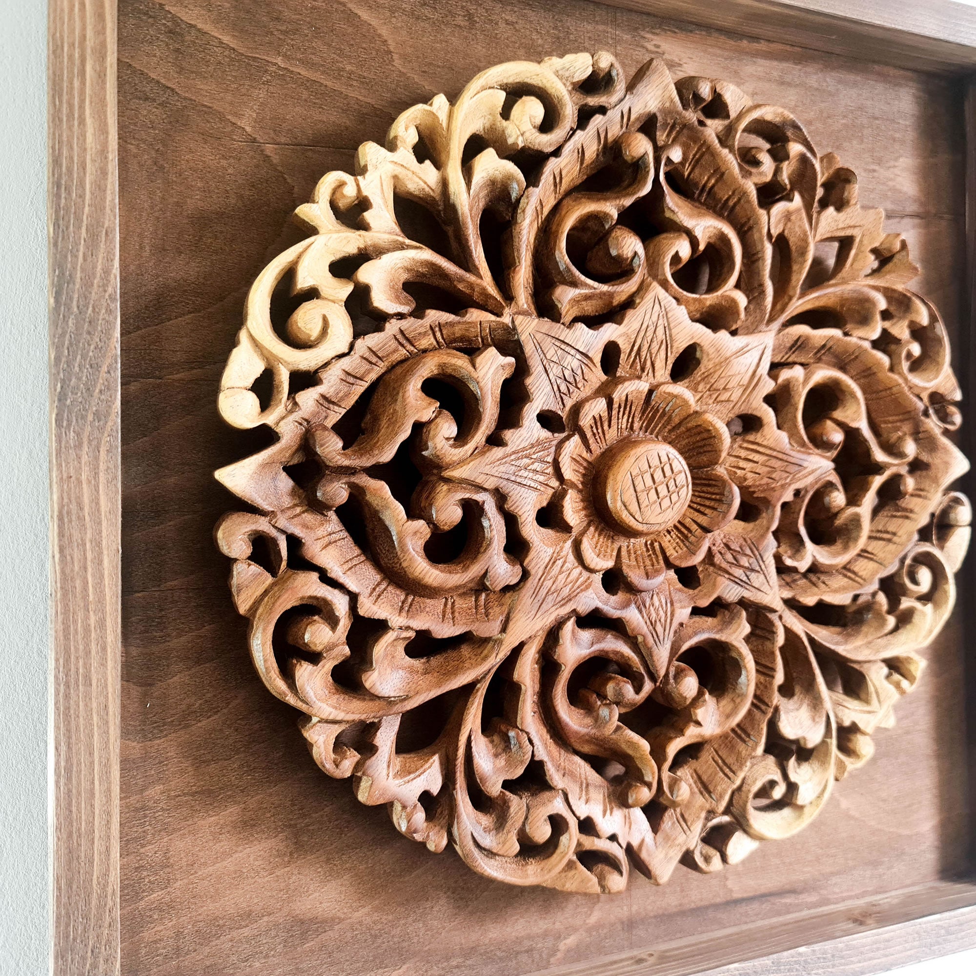 Hand Carved Wooden Decorative Mandala Framed Wall Art.