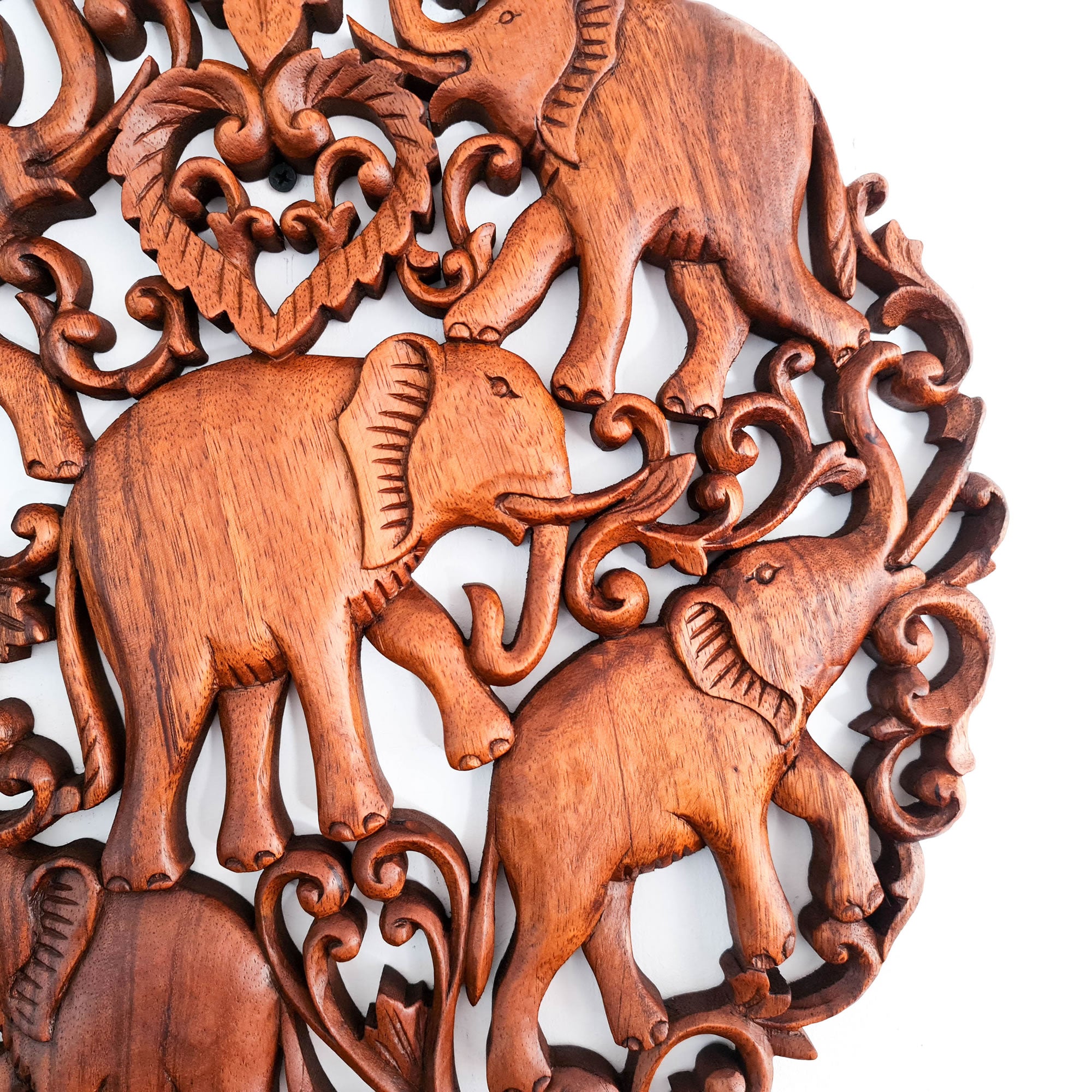 Jungle Elephants Carved Wooden Hand Carved Decorative Panel Sculpture Nature - Easternada A perfect Gift idea