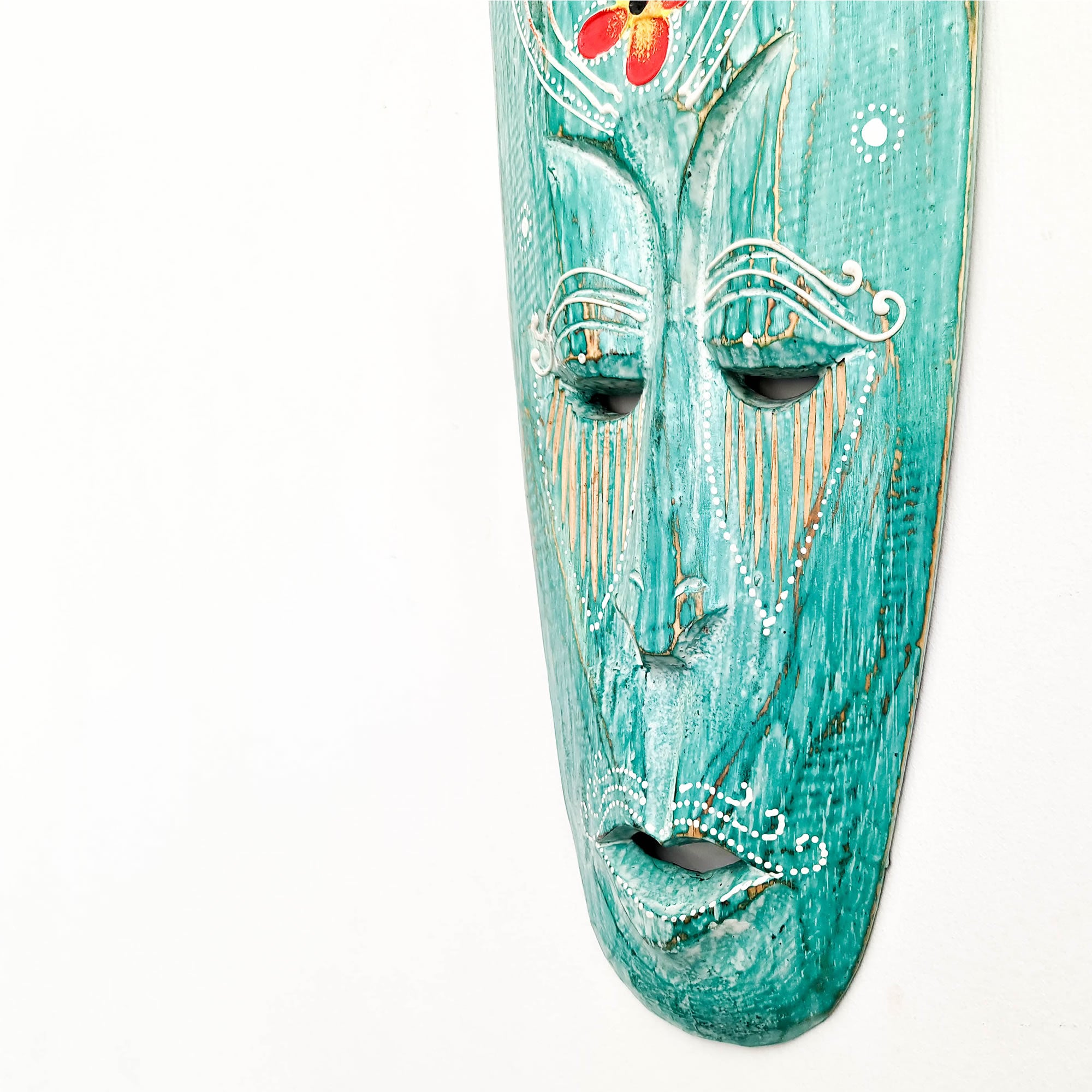 Hawaiian Tiki Mask Wall Hanging - Hand Carved painted wooden Tropical Aboriginal decoration