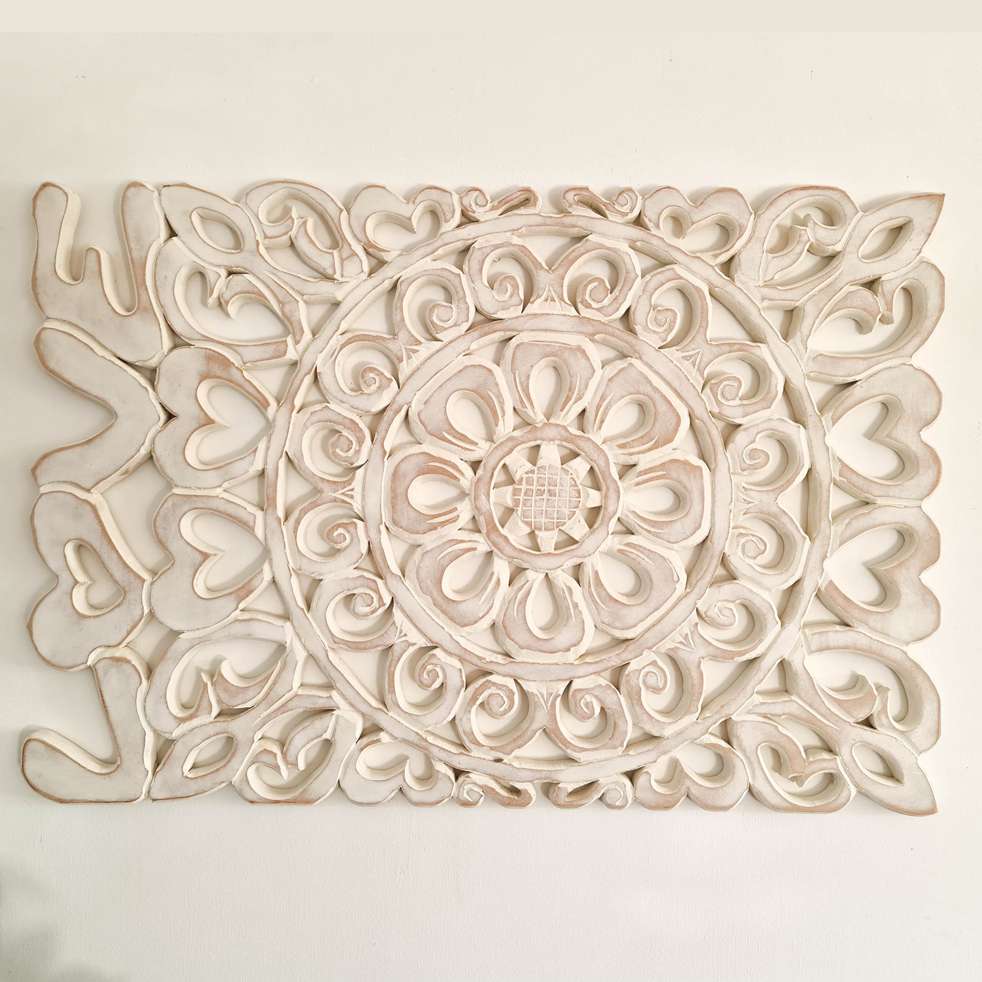 Handmade Carved Wooden Decorative Wall Art Lotus Headboard LOVE - A perfect gift for a loved one