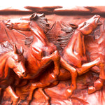 Hand Carved Teak Wood Wild Running Horses Decorative Sculpture Wall Art
