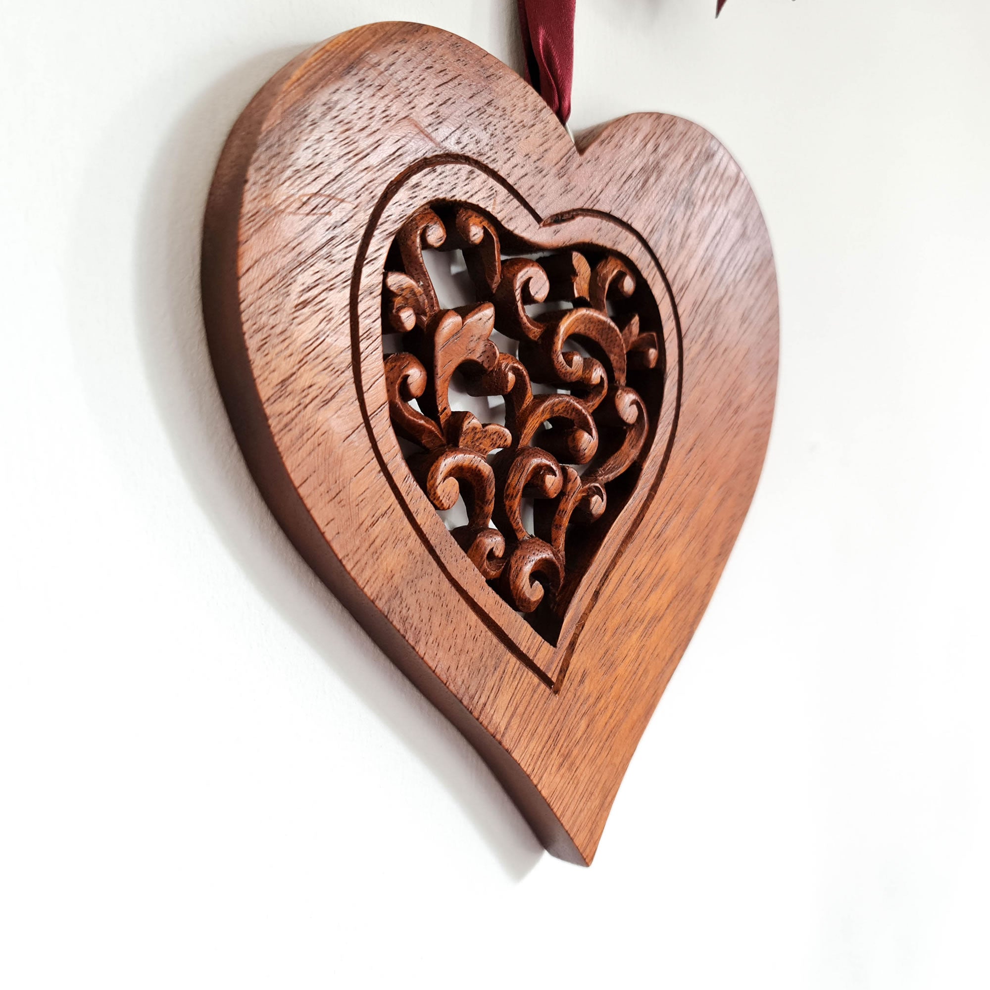 Hand Carved Wood Love Heart Decoration - A Perfect Gift for Him Her Easternada